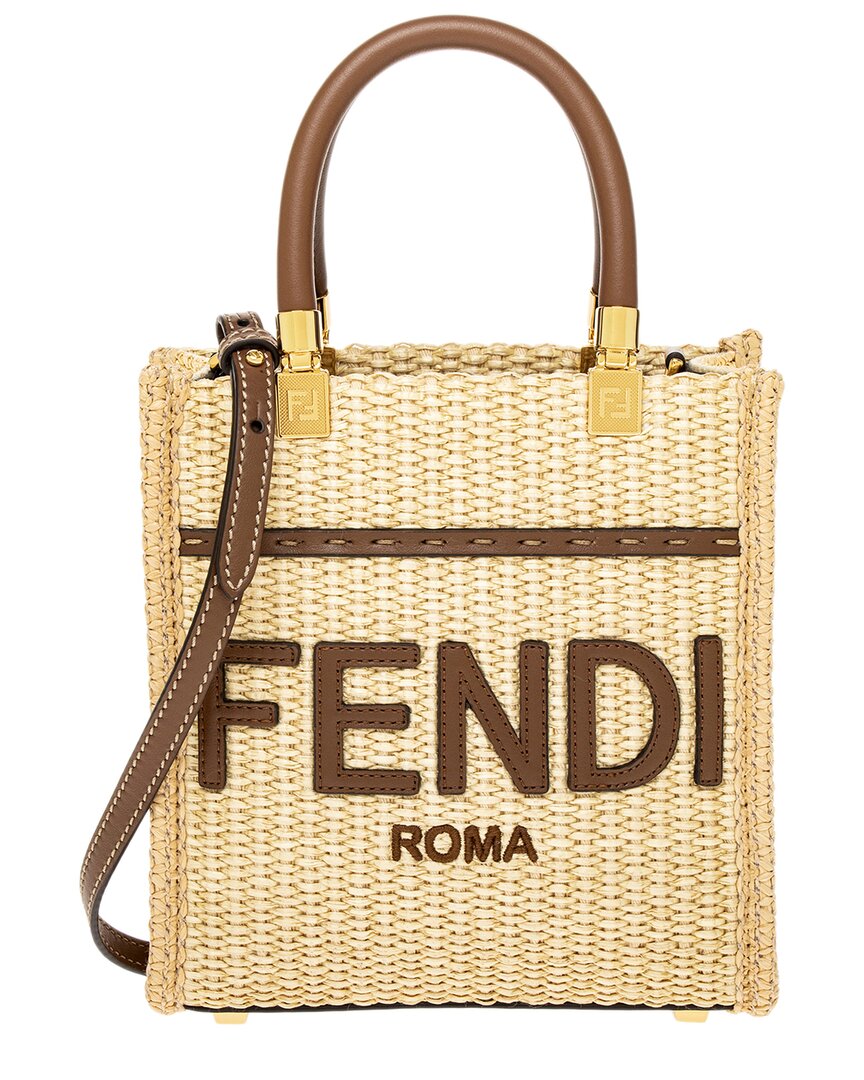 Fendi Sunshine Mini Leather-Trim Tote
