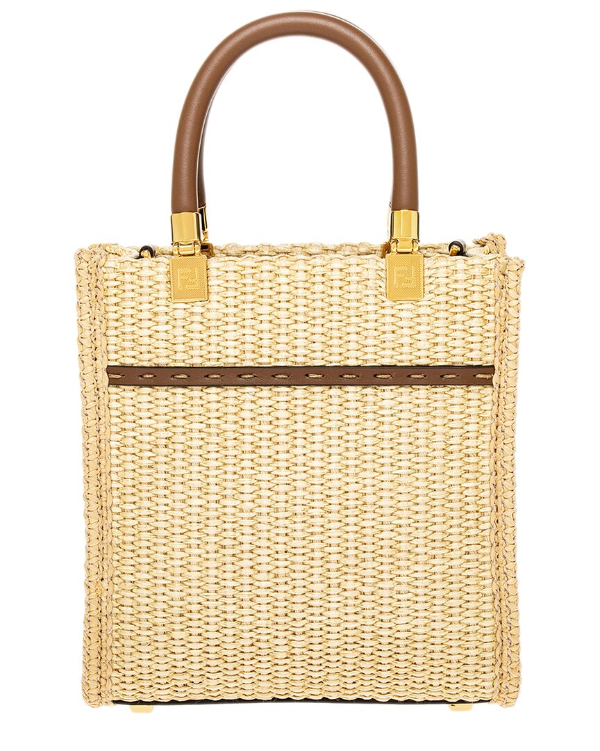 Fendi Sunshine Mini Leather-Trim Tote