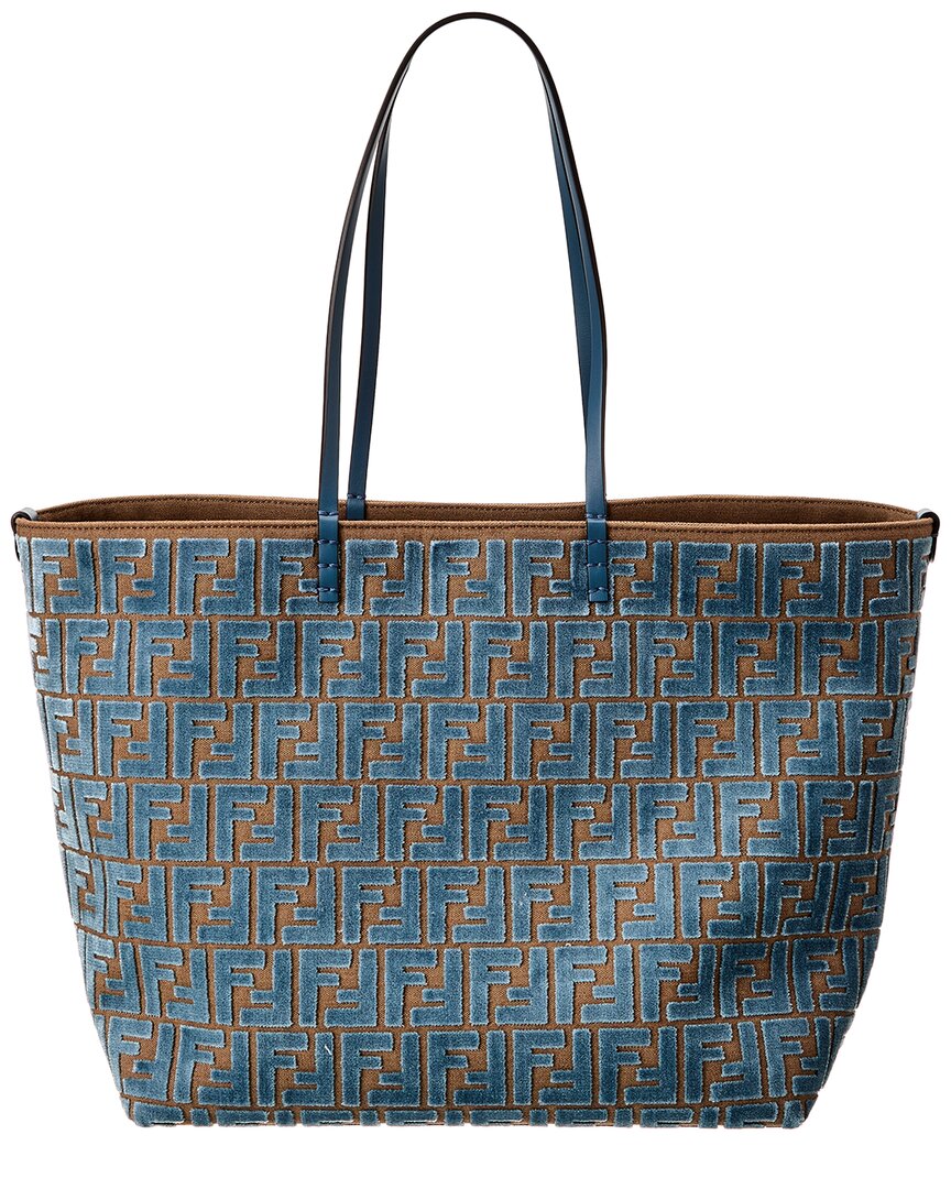 Fendi Roll Large Ff Jacquard Velvet & Leather Tote