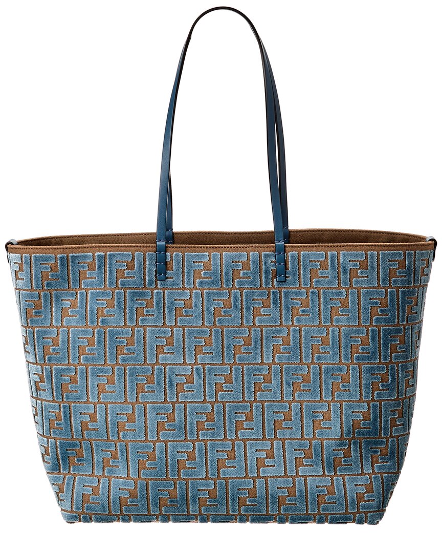 Fendi Roll Large Ff Jacquard Velvet & Leather Tote