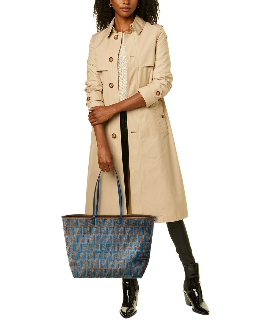 Fendi Roll Large Ff Jacquard Velvet & Leather Tote