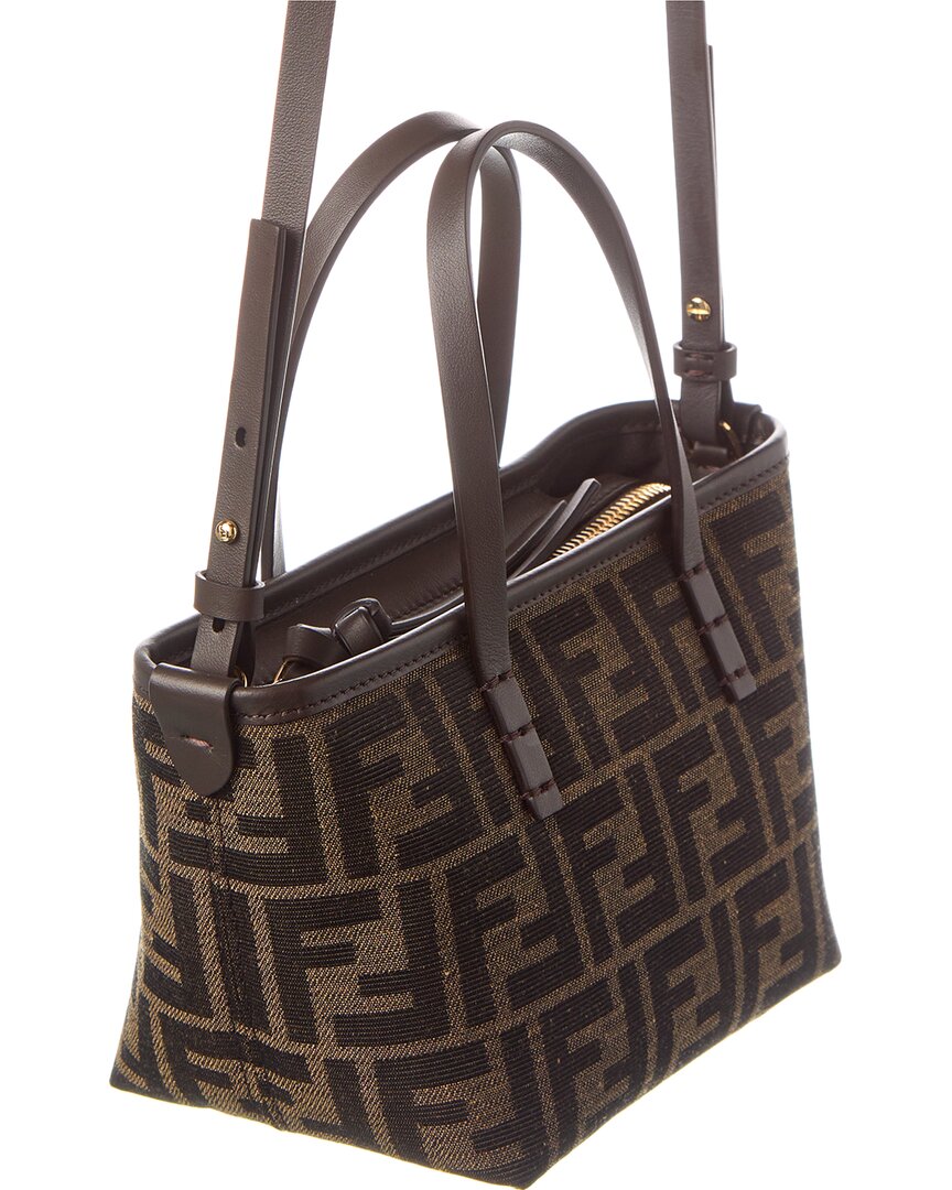 Fendi Roll Mini Ff Jacquard Canvas & Leather Tote