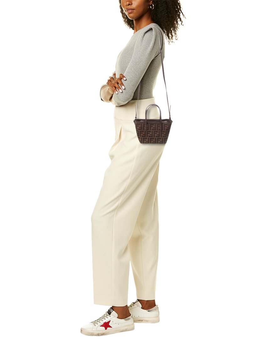 Fendi Roll Mini Ff Jacquard Canvas & Leather Tote