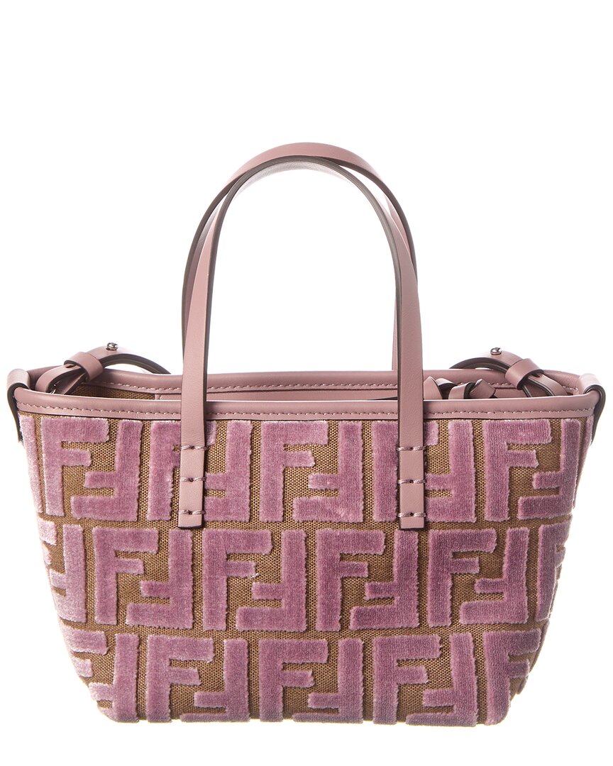 Fendi Roll Mini Ff Jacquard Velvet & Leather Tote