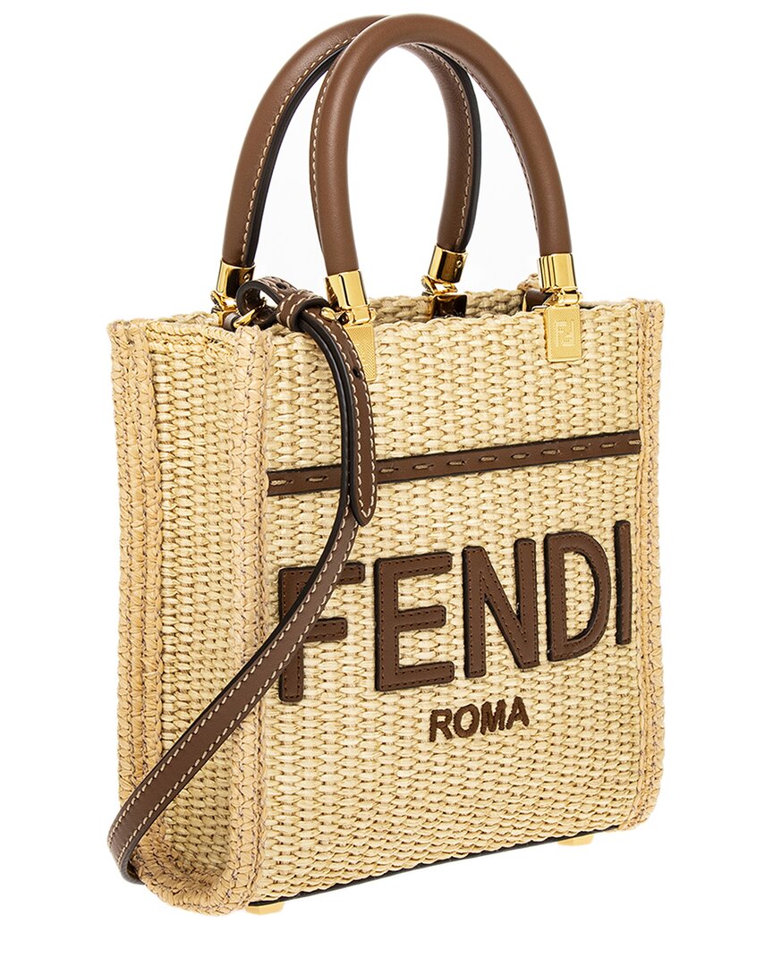 Fendi Sunshine Mini Leather-Trim Tote