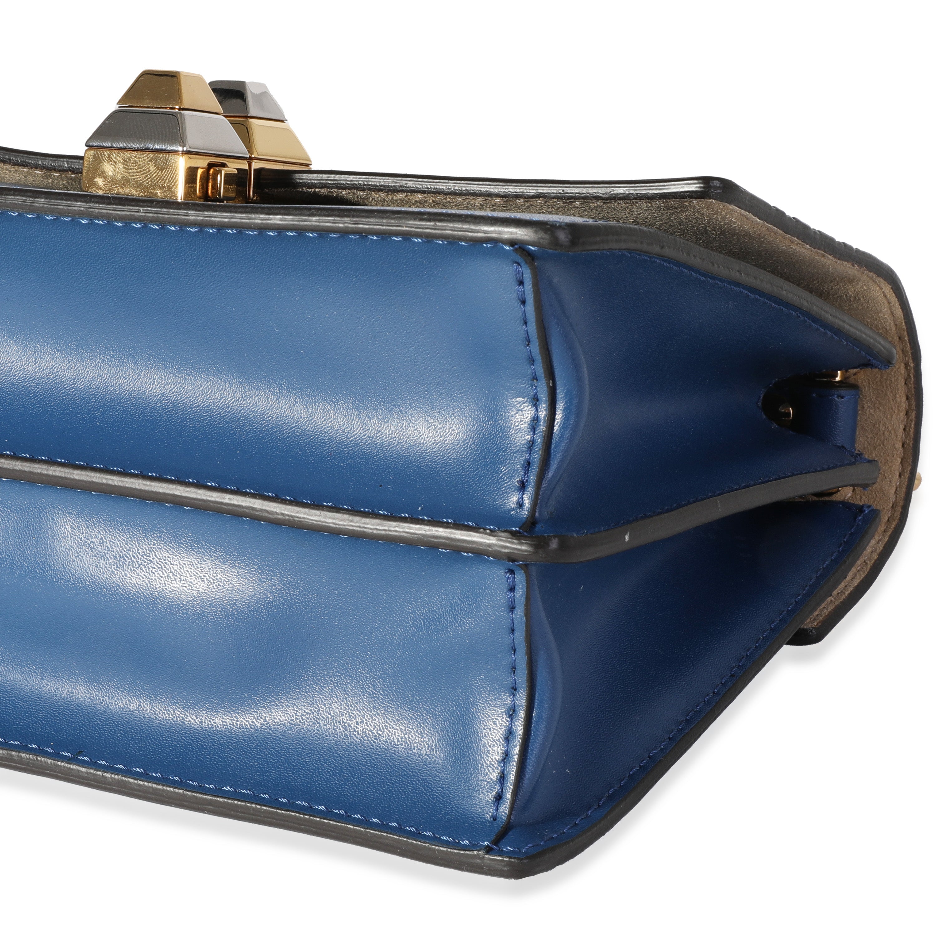 Fendi Blue Logo Embossed Leather Small Kan I Shoulder Bag