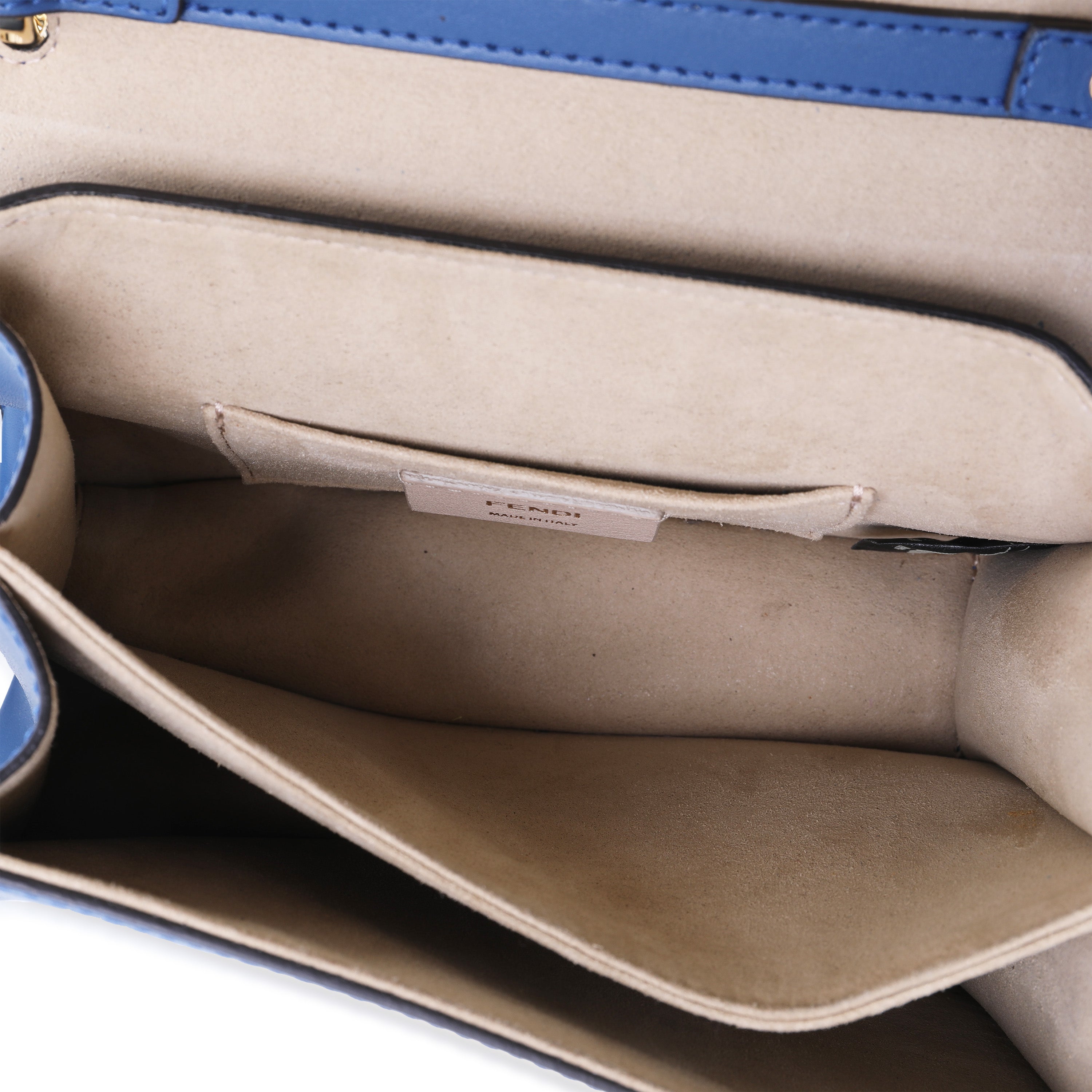 Fendi Blue Logo Embossed Leather Small Kan I Shoulder Bag