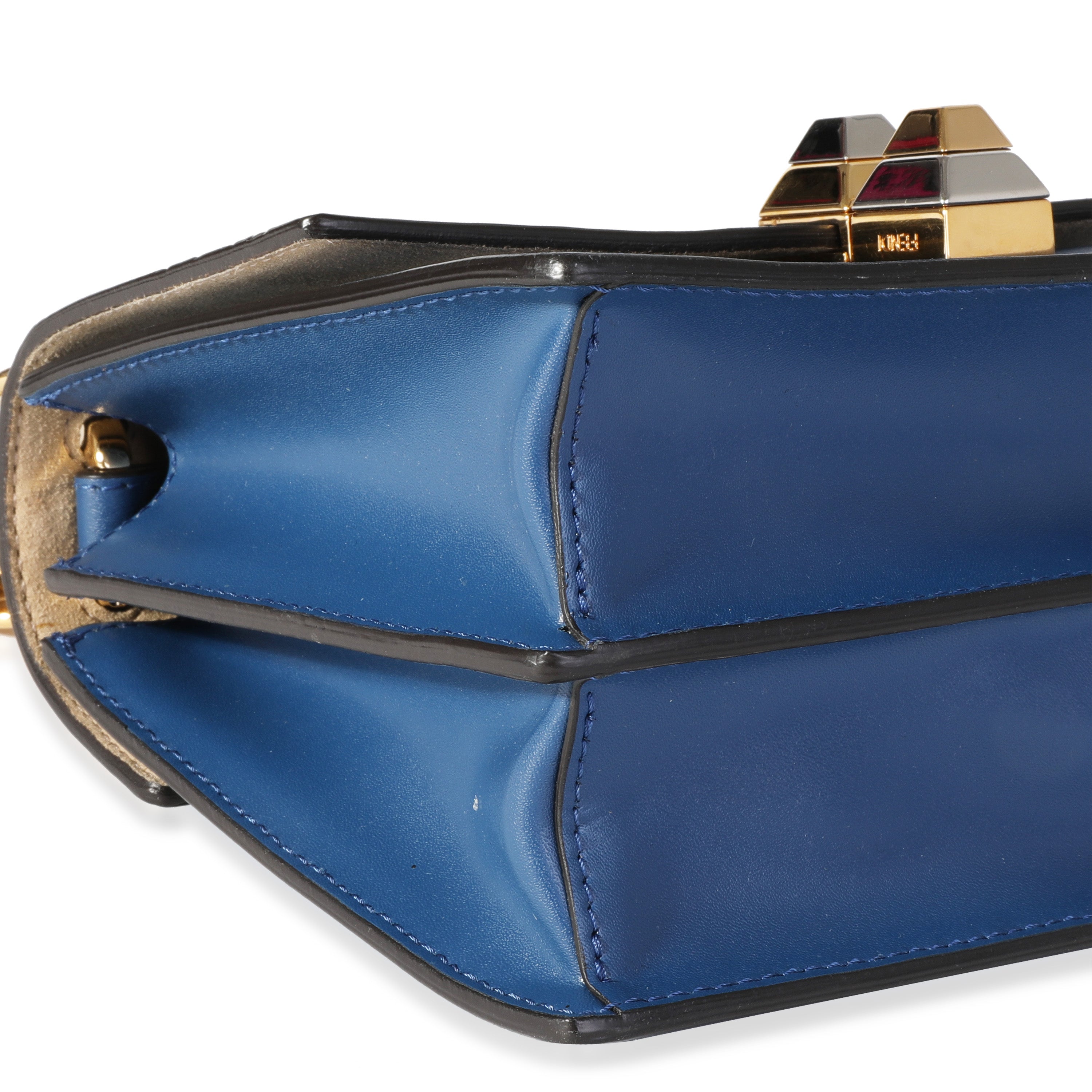 Fendi Blue Logo Embossed Leather Small Kan I Shoulder Bag