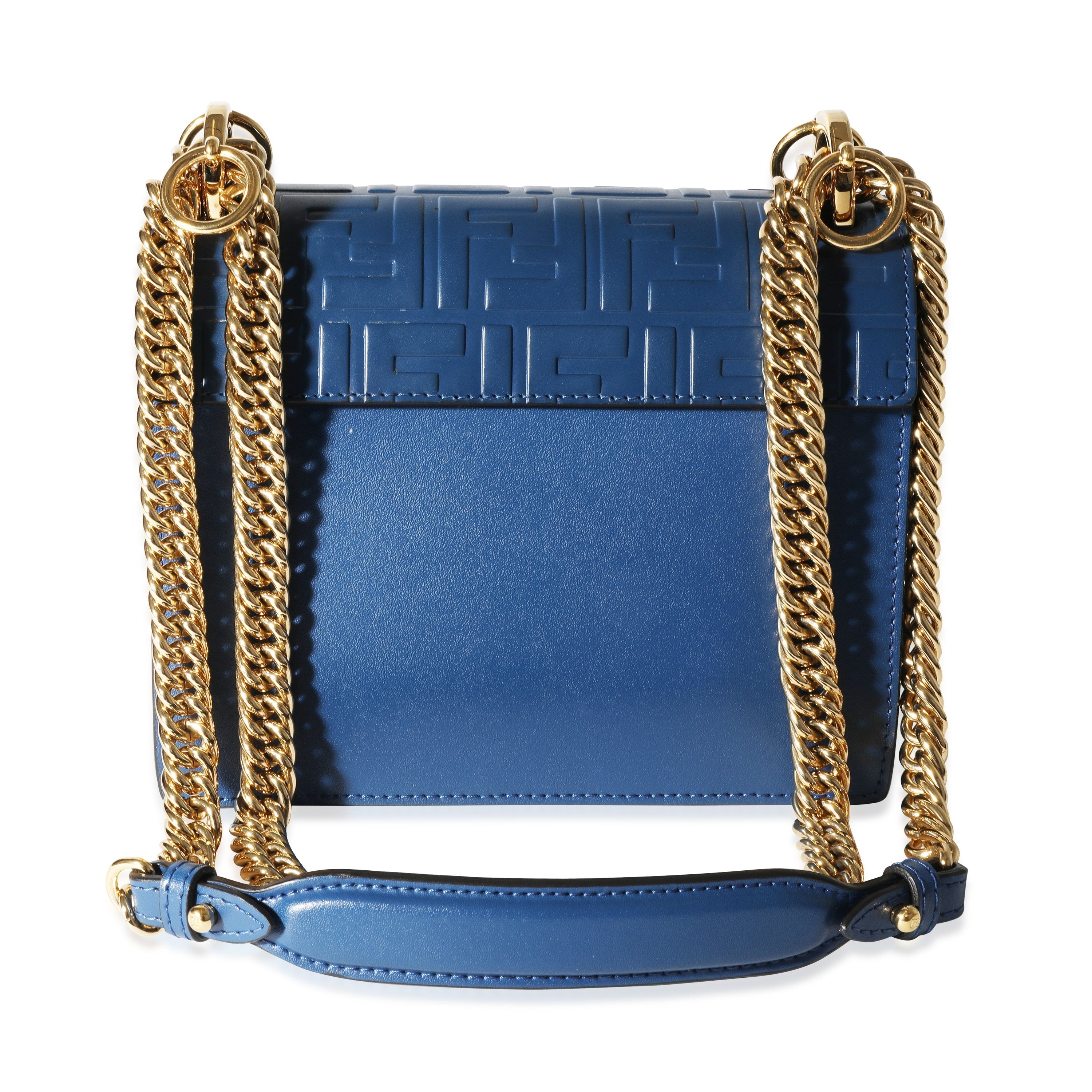 Fendi Blue Logo Embossed Leather Small Kan I Shoulder Bag