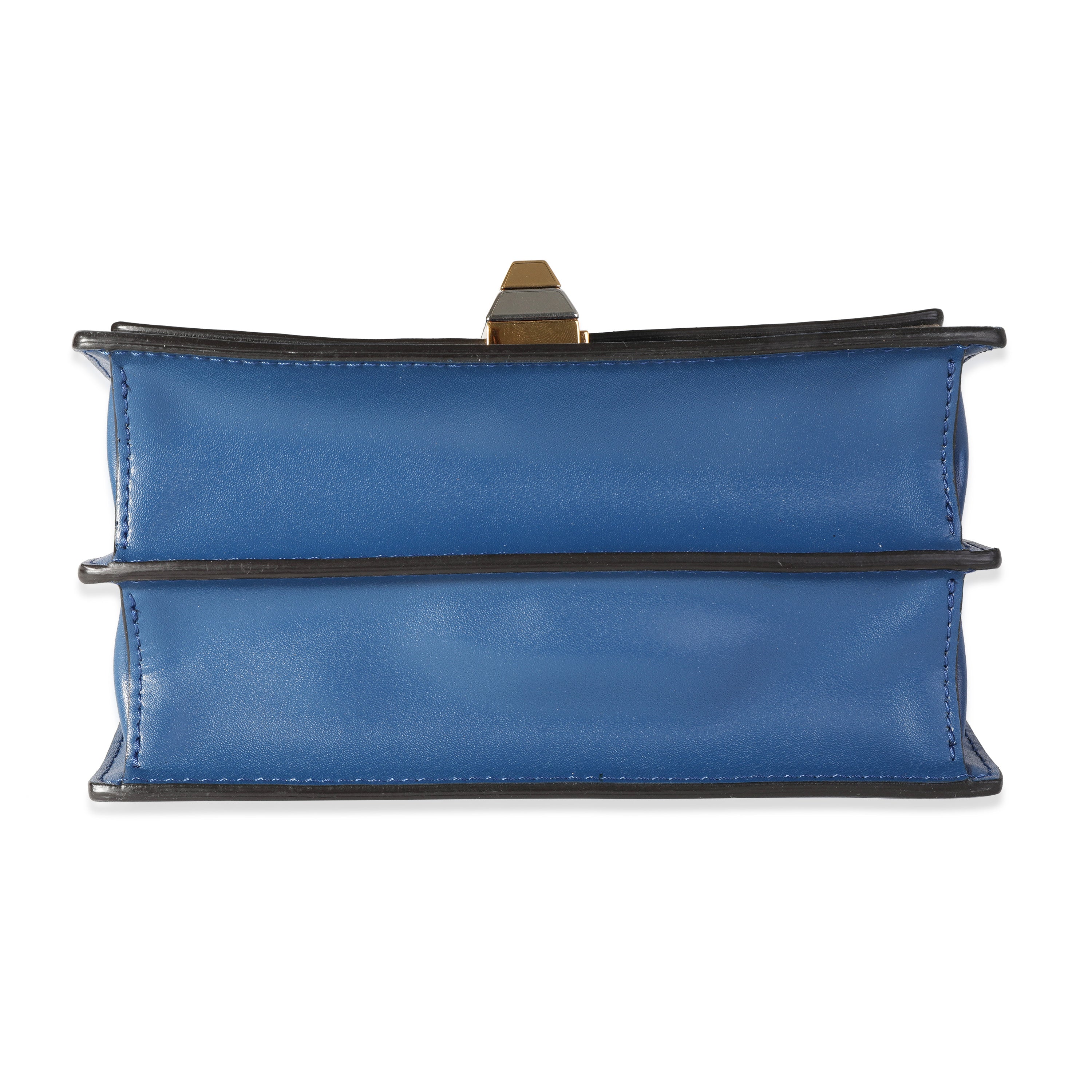 Fendi Blue Logo Embossed Leather Small Kan I Shoulder Bag