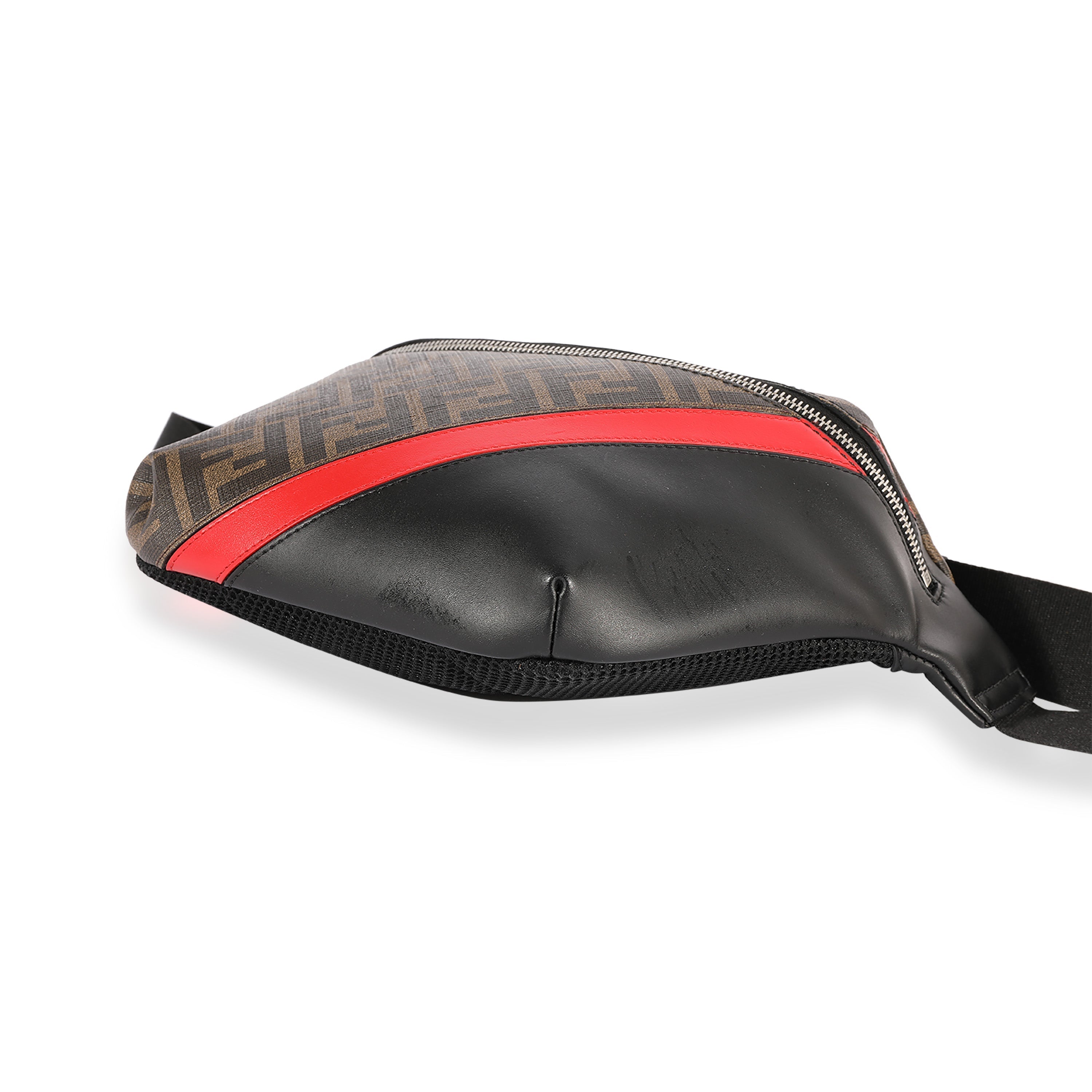 Fendi Zucca Coated Canvas, Red & Black Calfskin Belt Bag