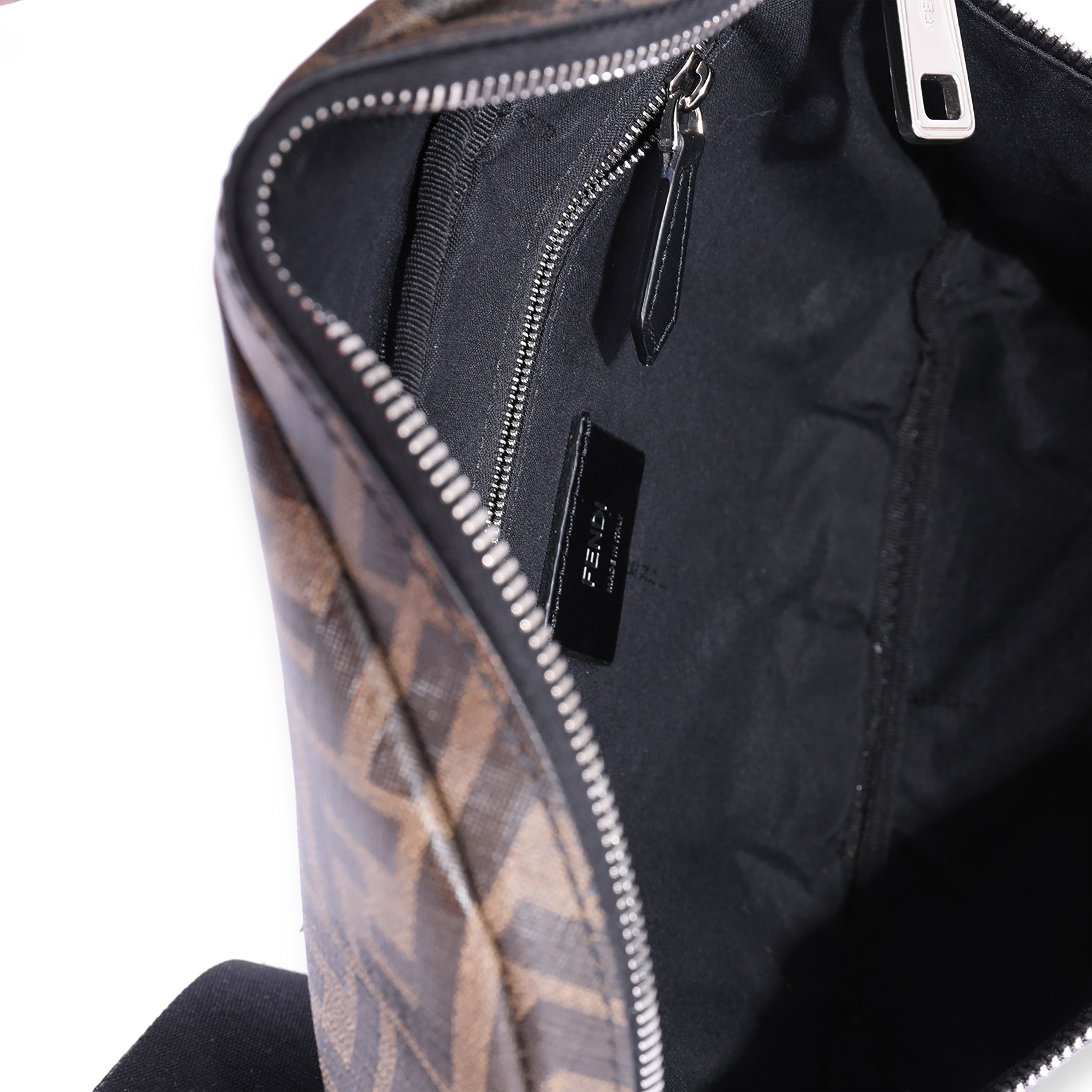 Fendi Zucca Coated Canvas, Red & Black Calfskin Belt Bag