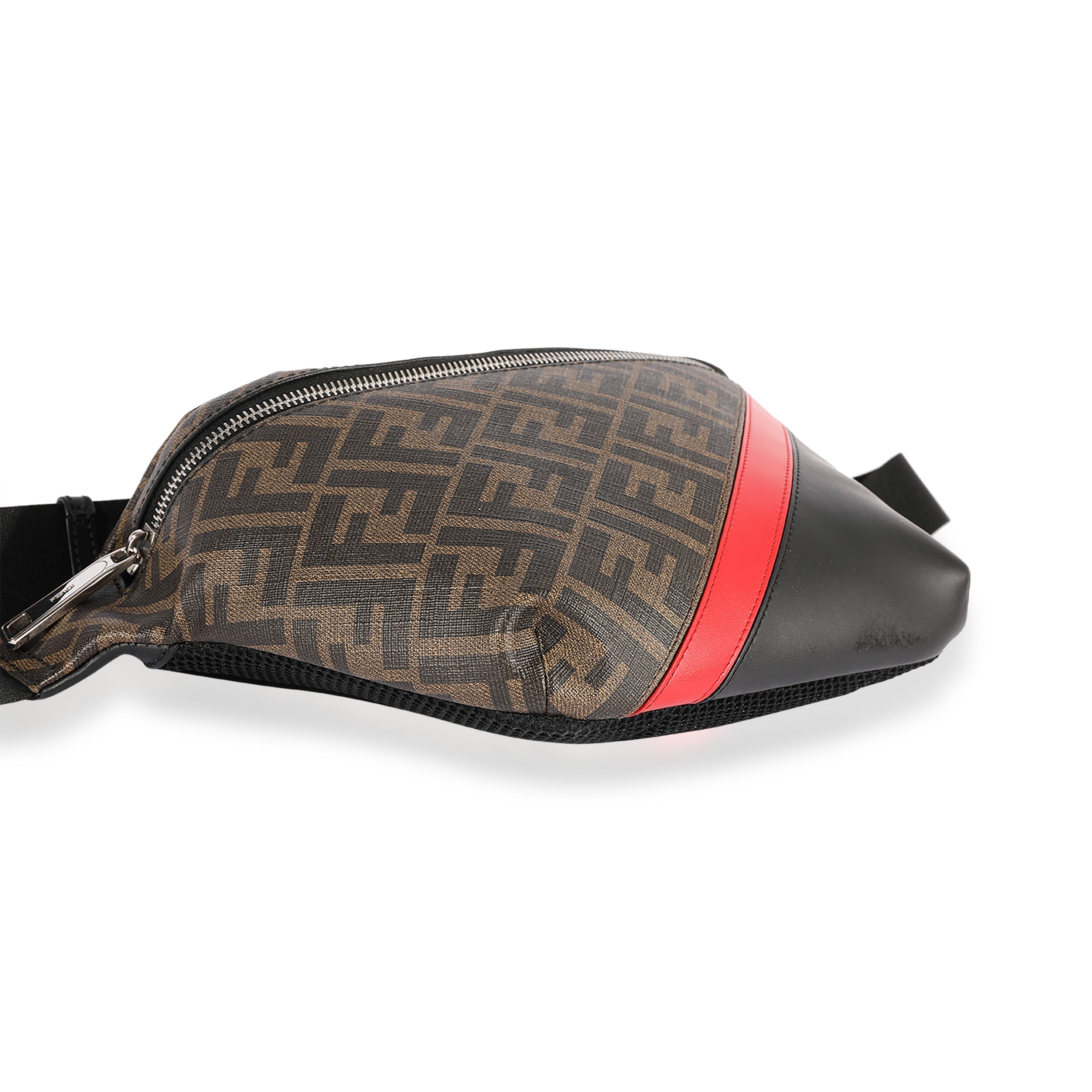 Fendi Zucca Coated Canvas, Red & Black Calfskin Belt Bag