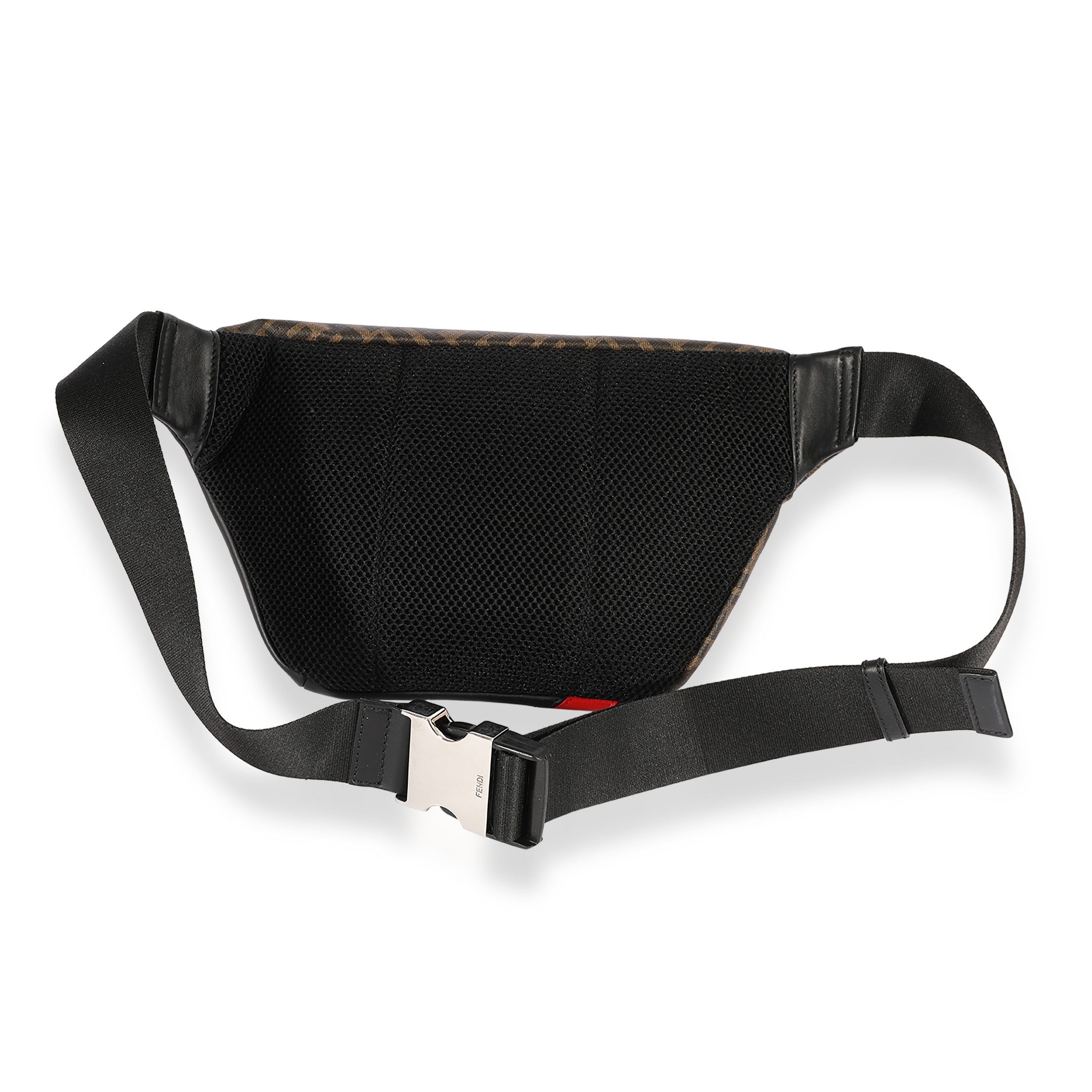 Fendi Zucca Coated Canvas, Red & Black Calfskin Belt Bag