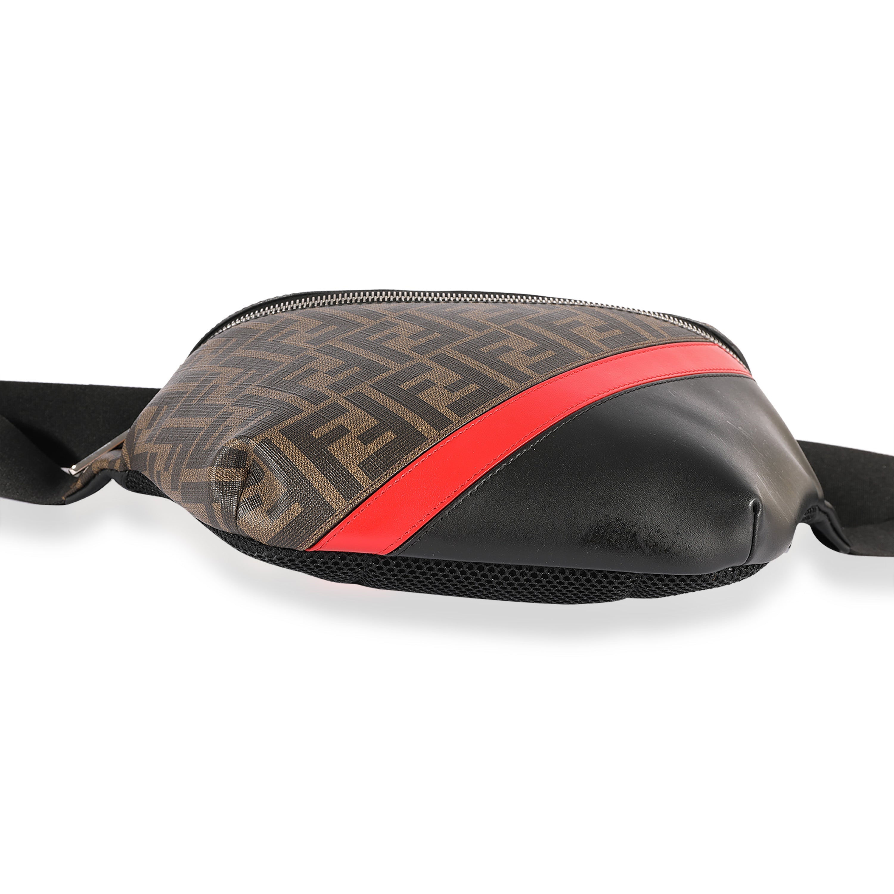 Fendi Zucca Coated Canvas, Red & Black Calfskin Belt Bag