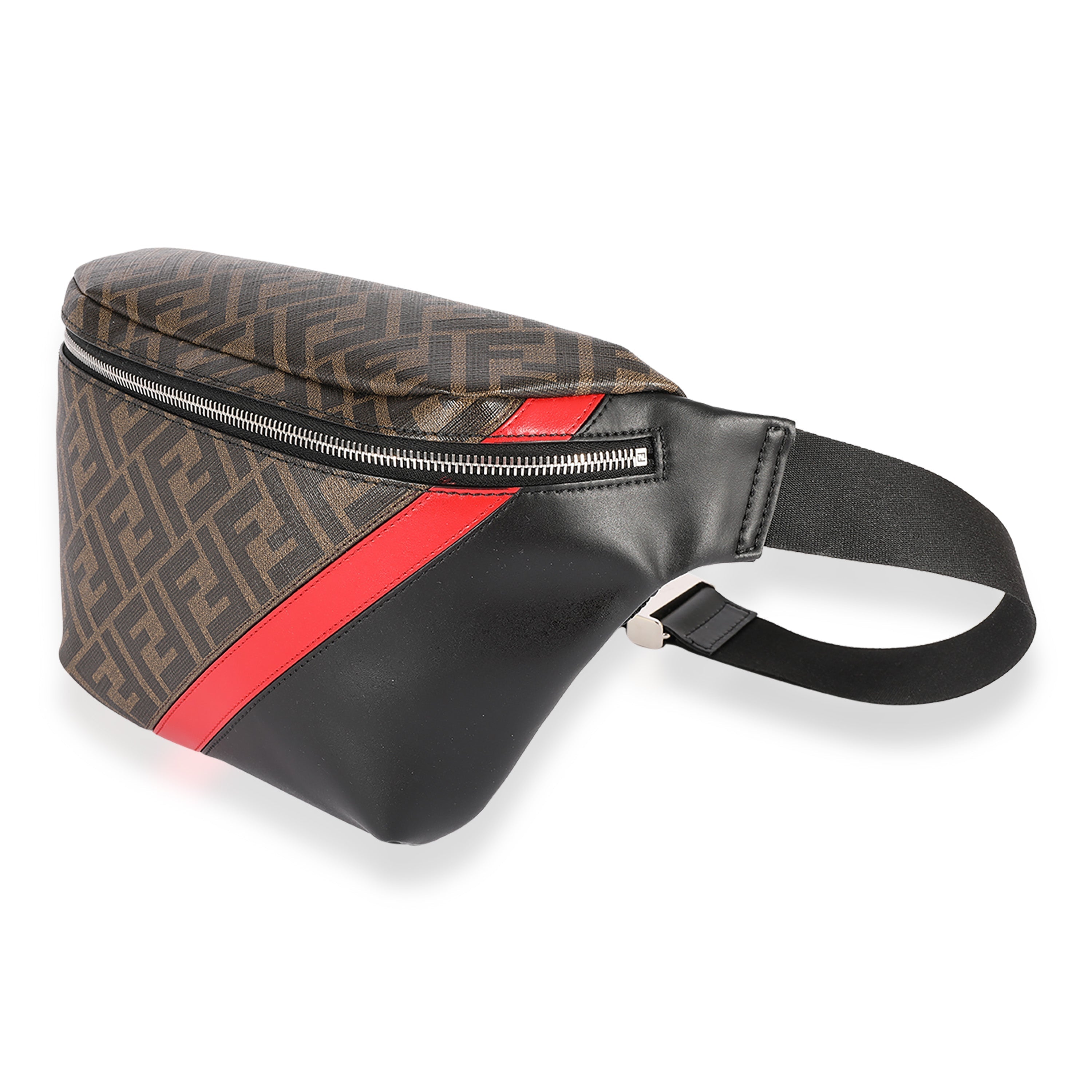 Fendi Zucca Coated Canvas, Red & Black Calfskin Belt Bag