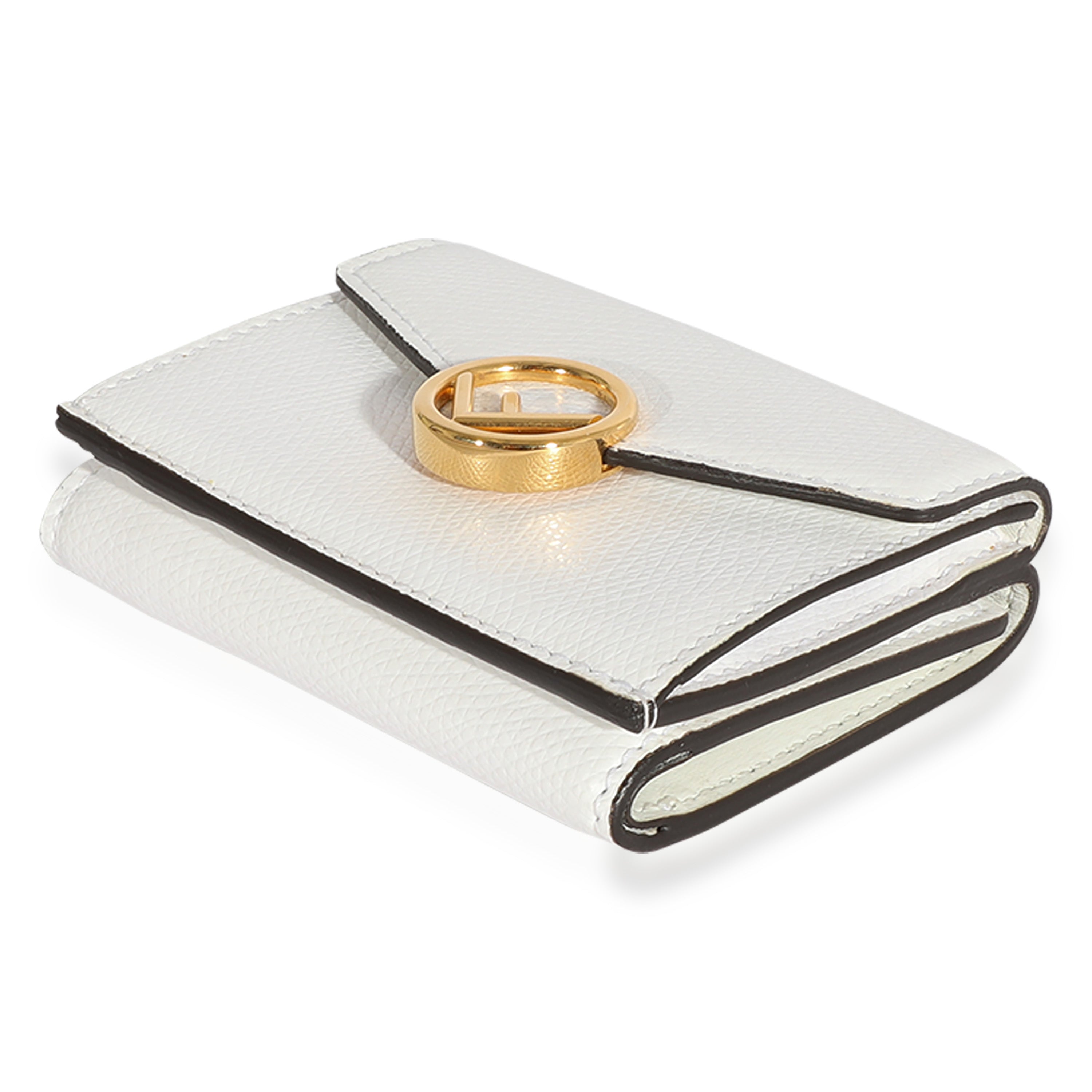 Fendi White Grained Leather Micro Trifold Wallet