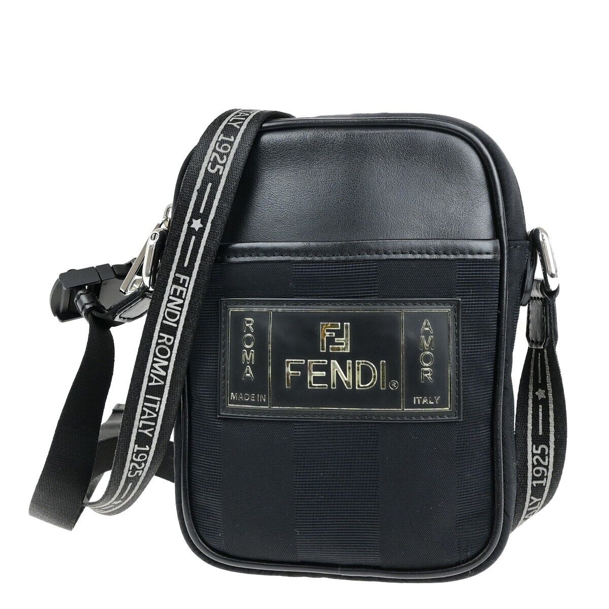 Fendi Pequin Black Canvas Shoulder Bag ()