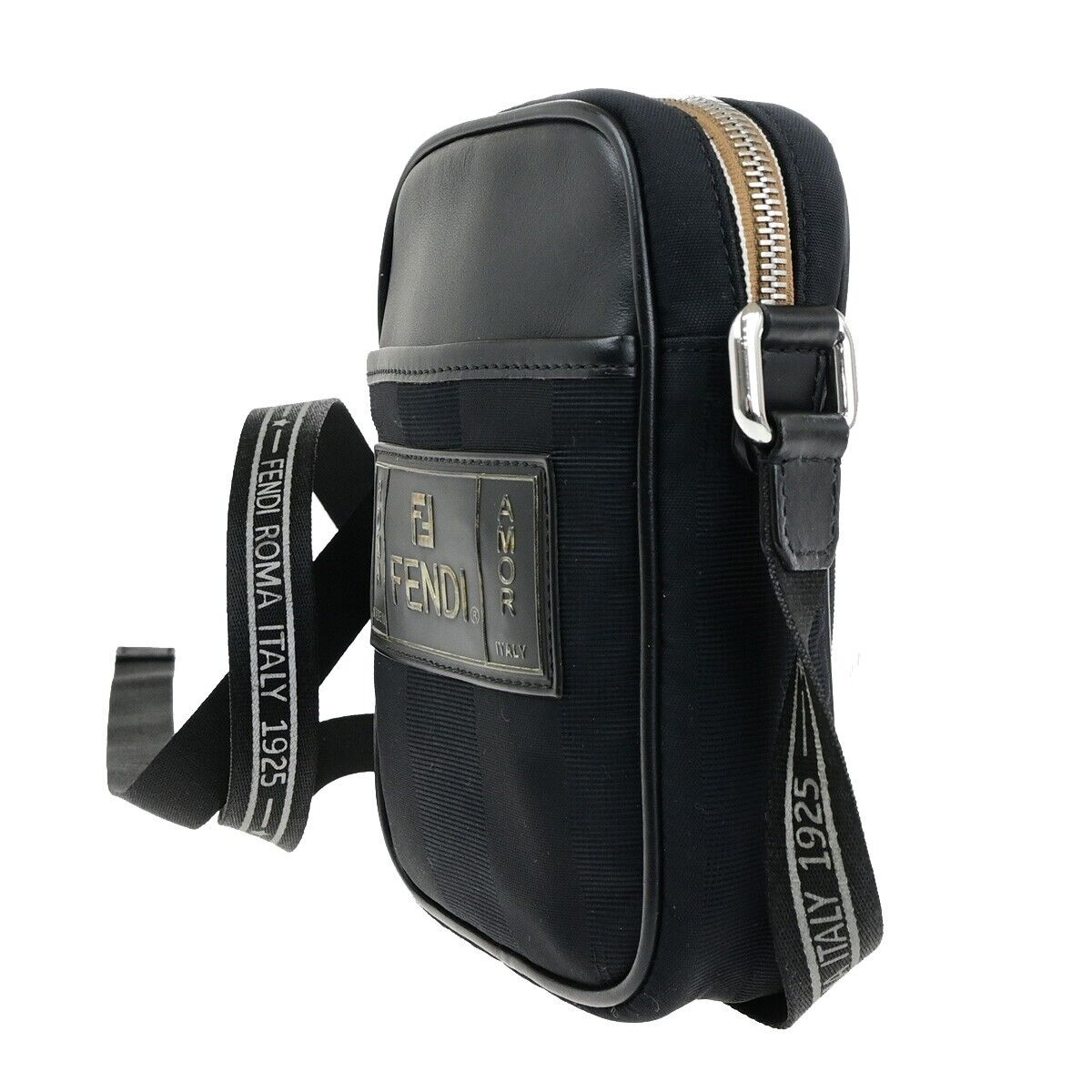 Fendi Pequin Black Canvas Shoulder Bag ()