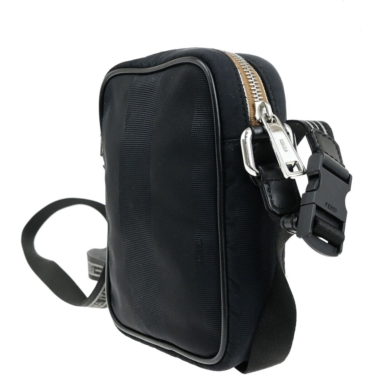Fendi Pequin Black Canvas Shoulder Bag ()
