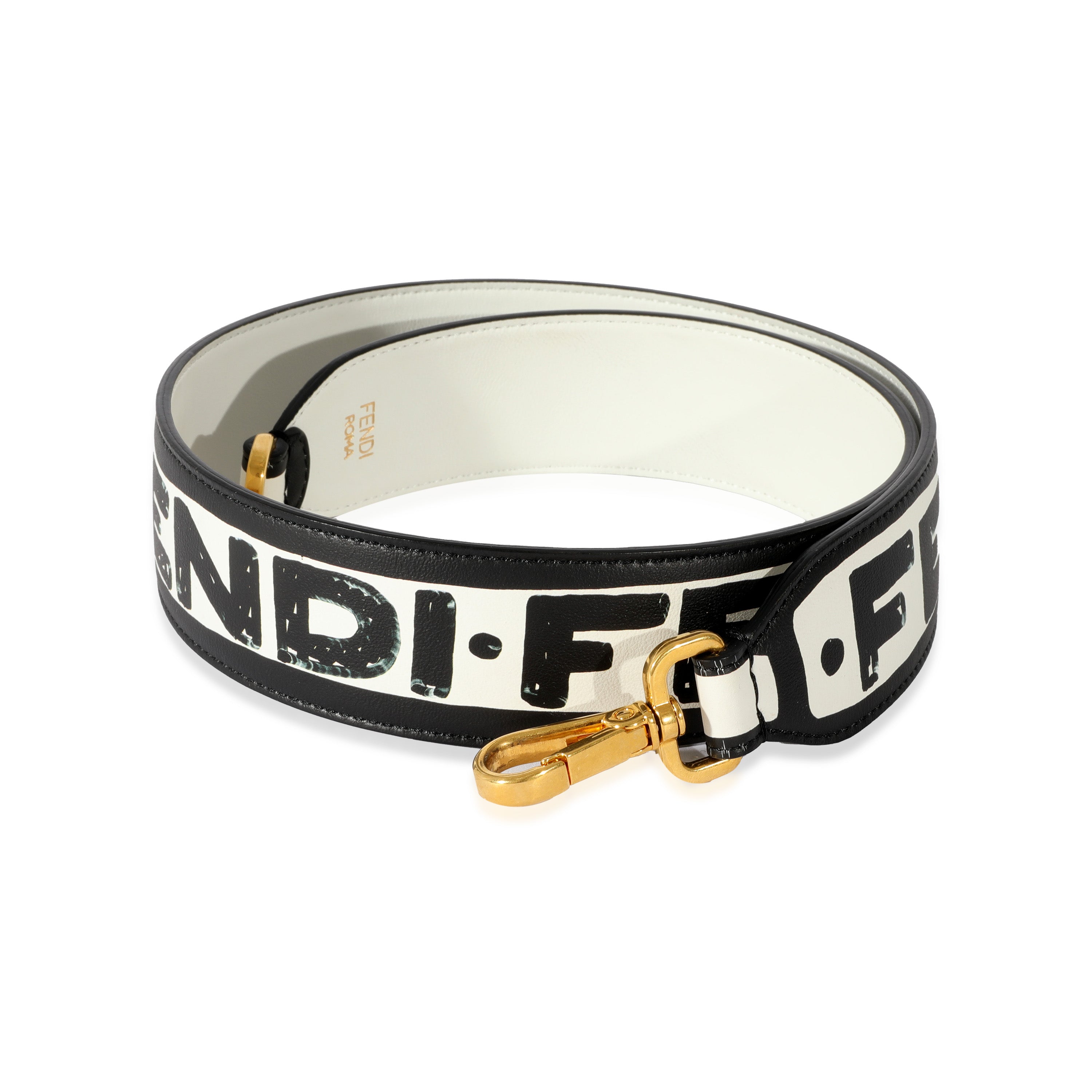 Fendi Black & White Leather Joshua Vides Strap You Strap