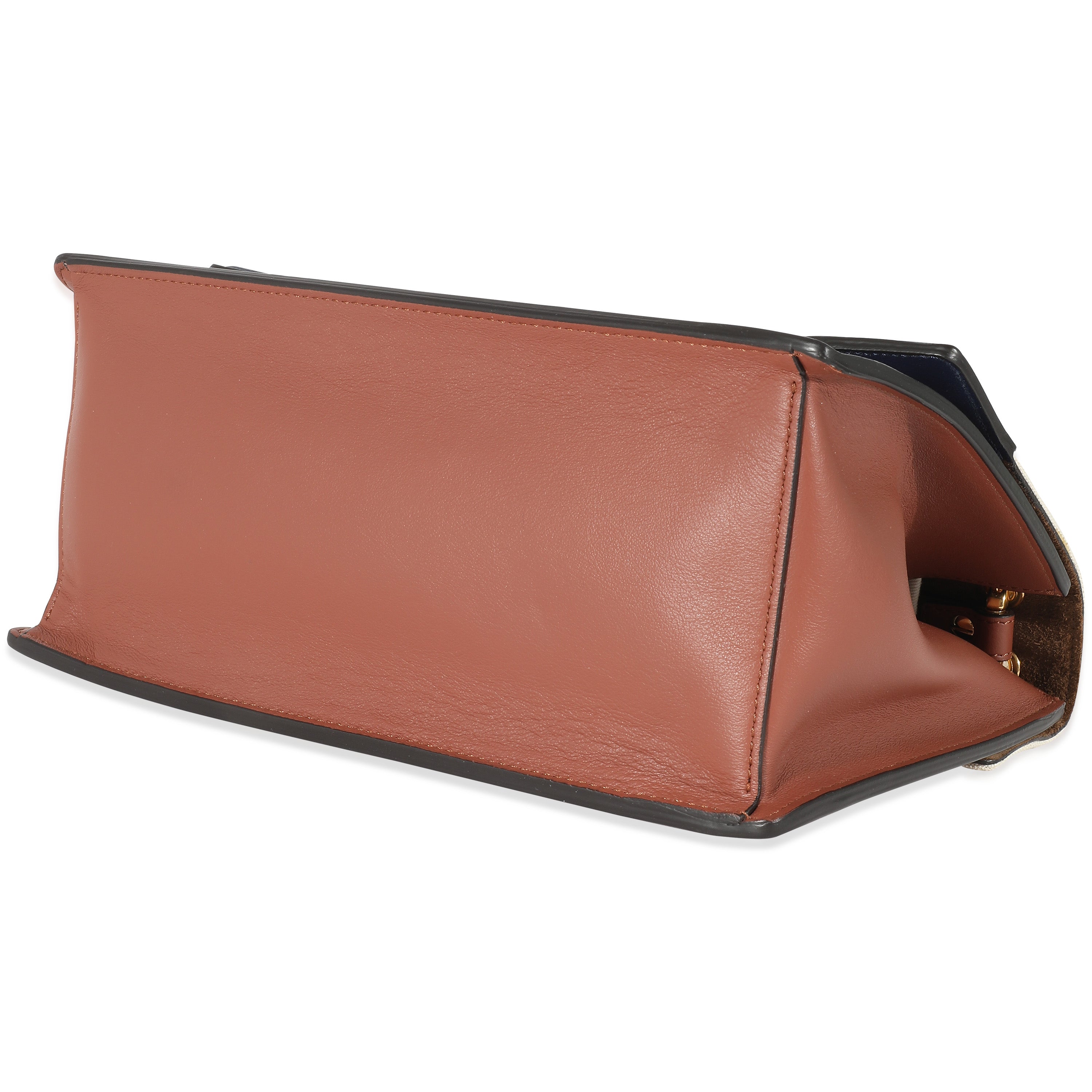 Fendi Brown Leather Beige Canvas Medium Kan U Bag