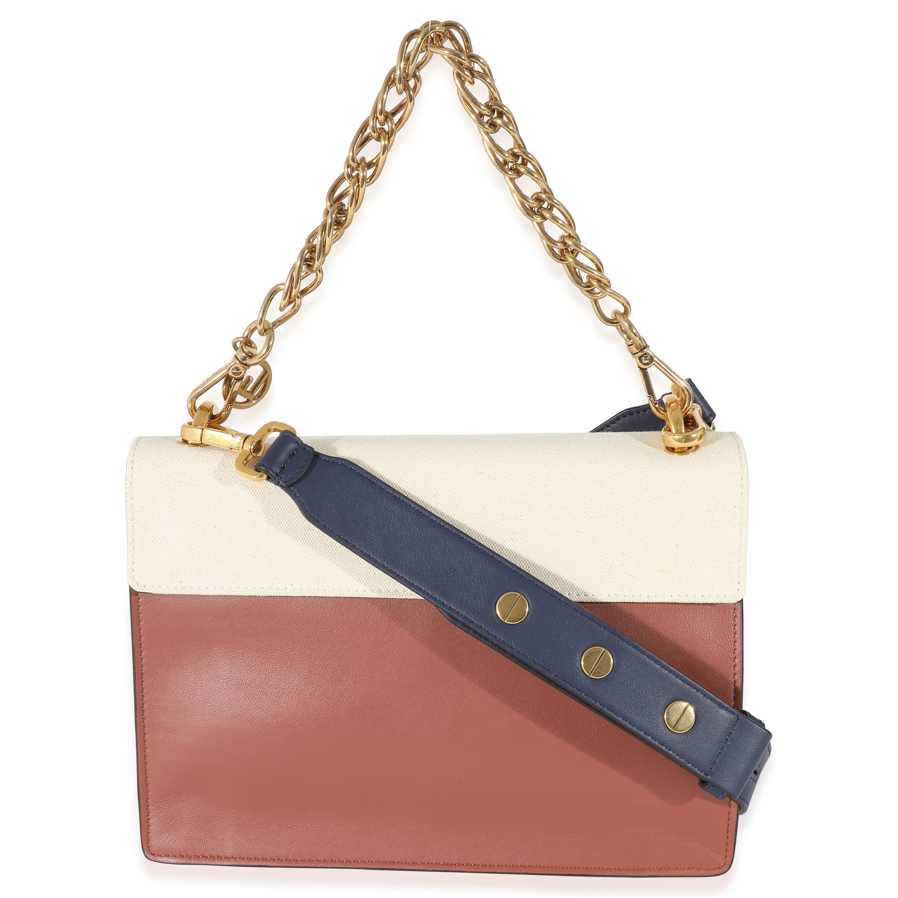 Fendi Brown Leather Beige Canvas Medium Kan U Bag