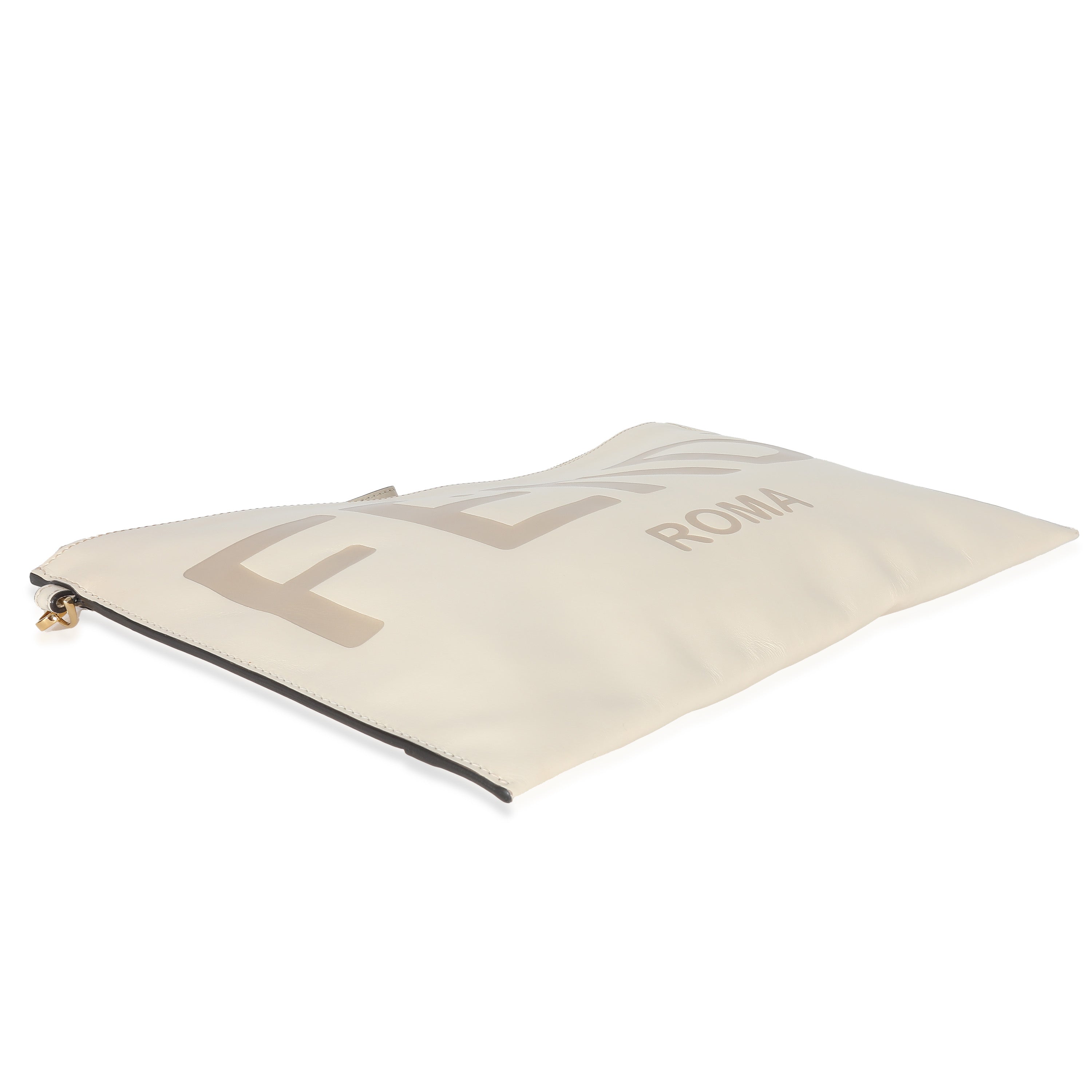 Fendi Blanc Calfskin Large Roma Flat Pouch