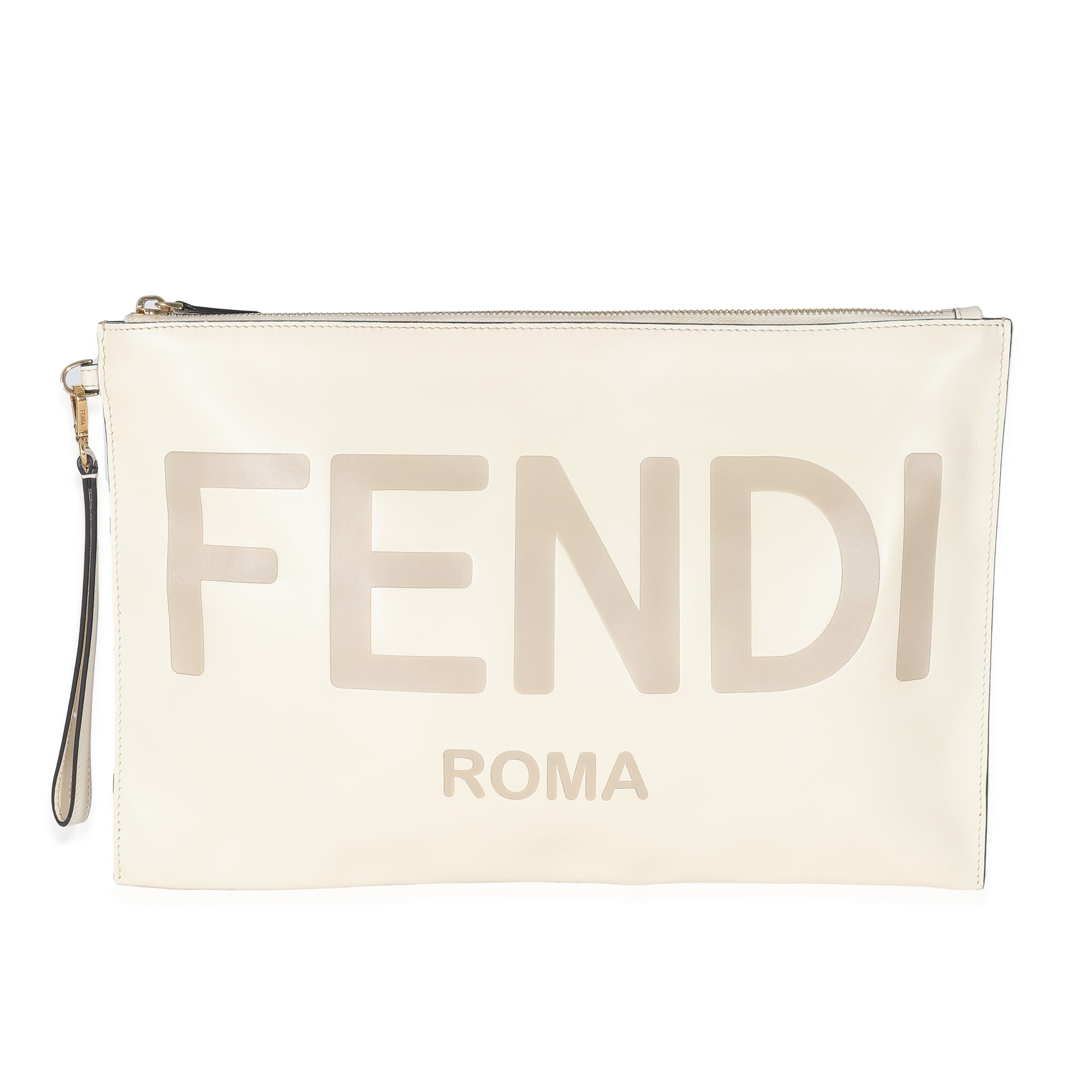 Fendi Blanc Calfskin Large Roma Flat Pouch