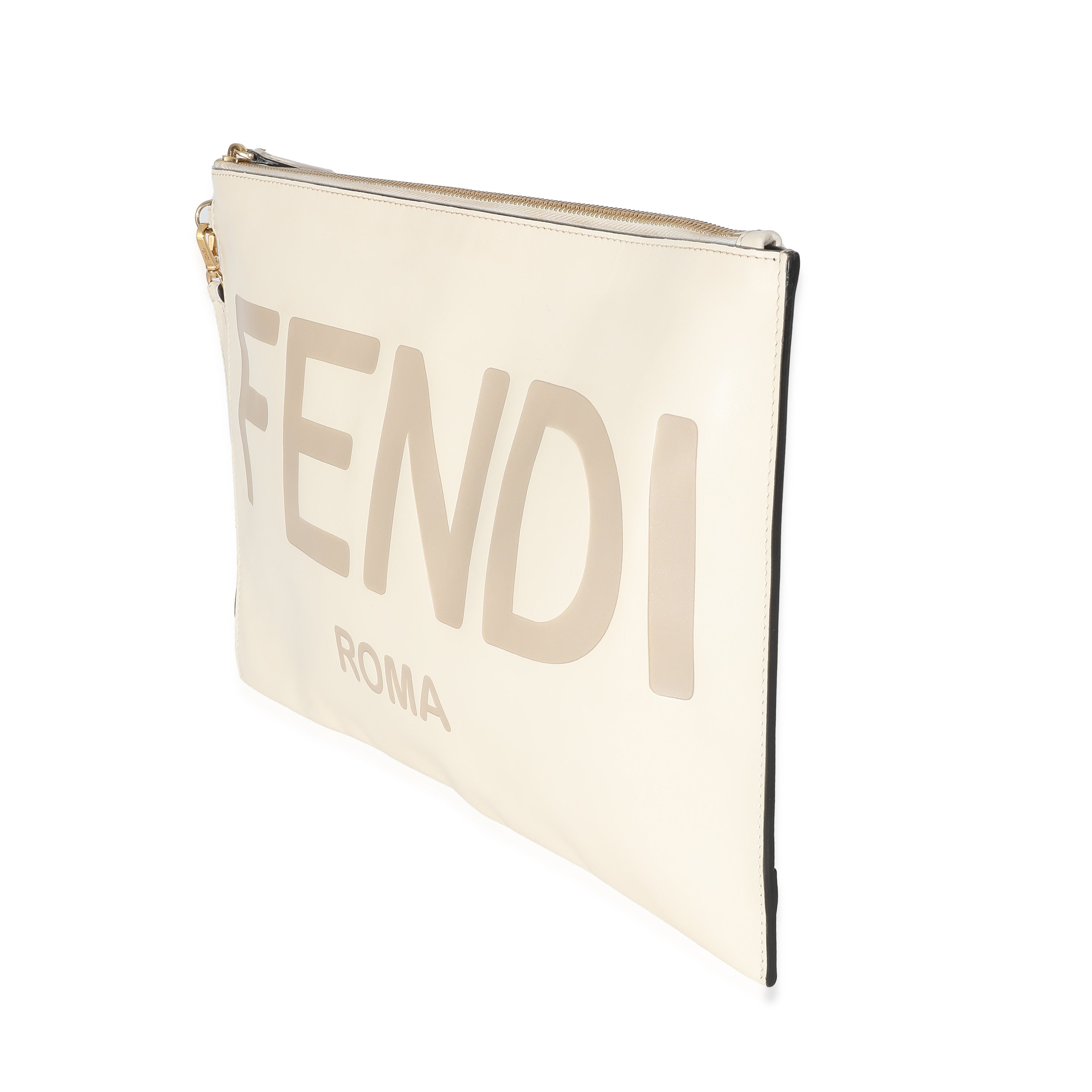 Fendi Blanc Calfskin Large Roma Flat Pouch