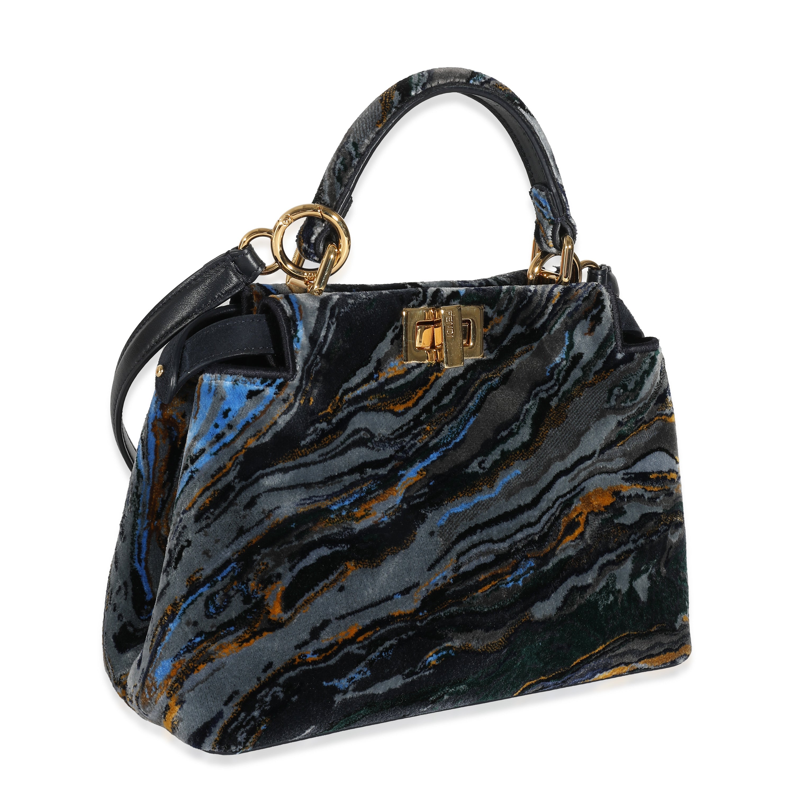 Fendi Navy Marbled Velvet Mini Peekaboo