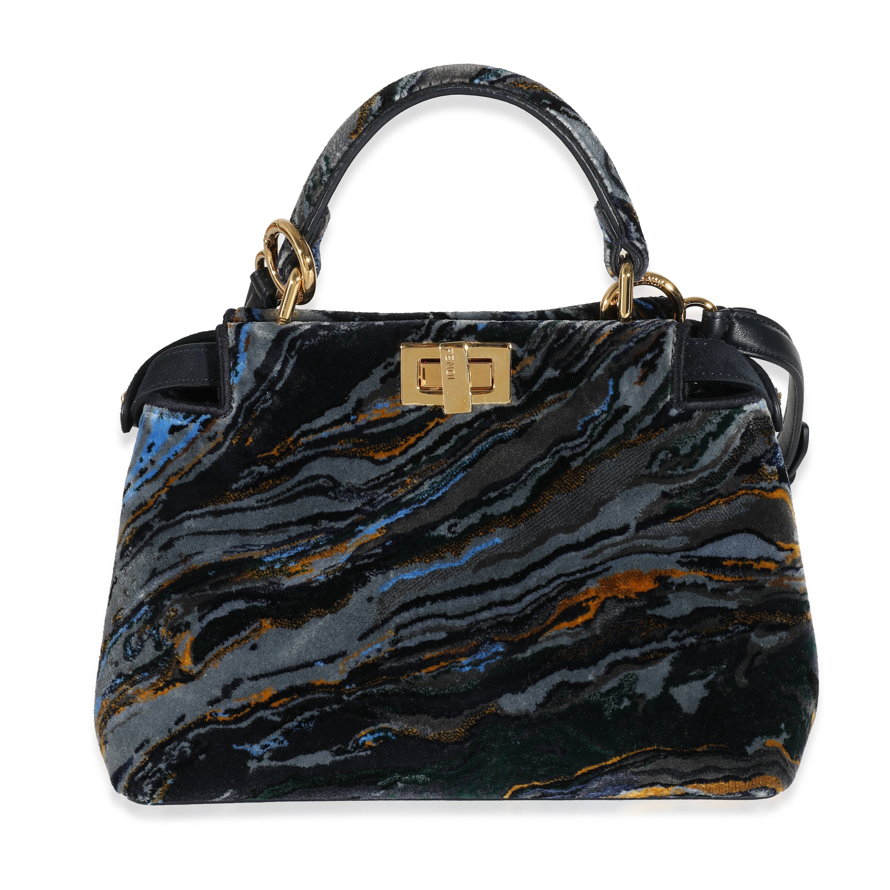 Fendi Navy Marbled Velvet Mini Peekaboo