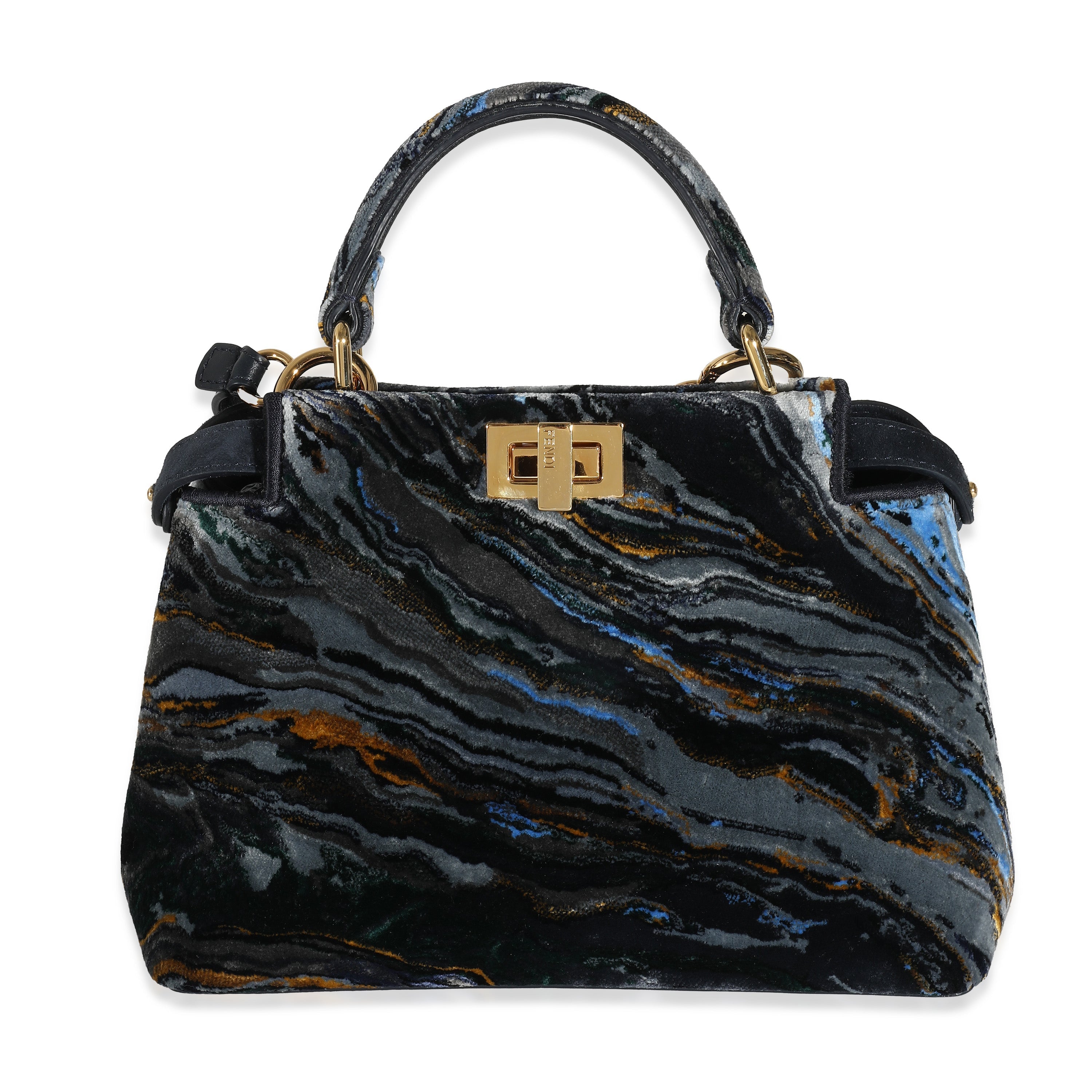 Fendi Navy Marbled Velvet Mini Peekaboo