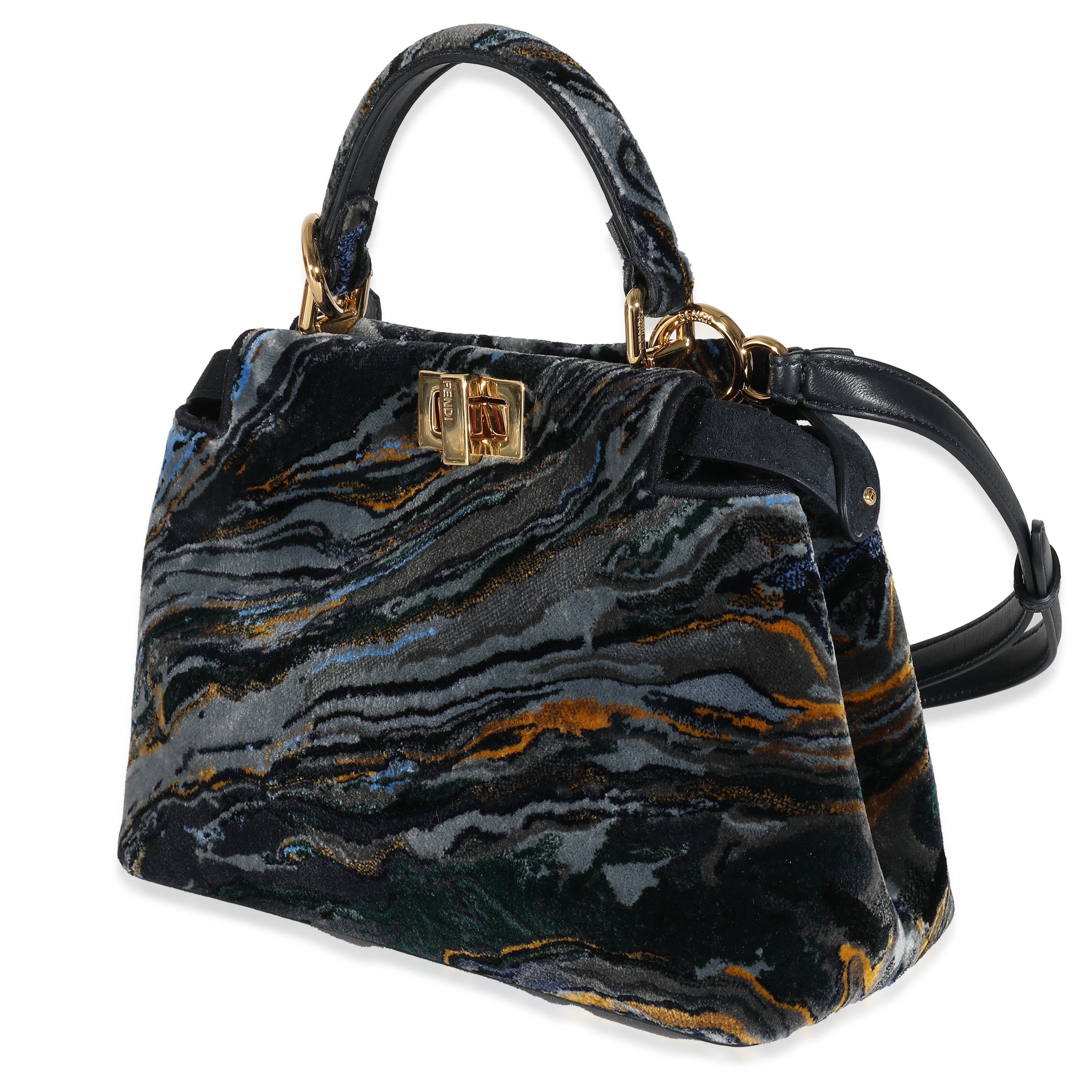 Fendi Navy Marbled Velvet Mini Peekaboo