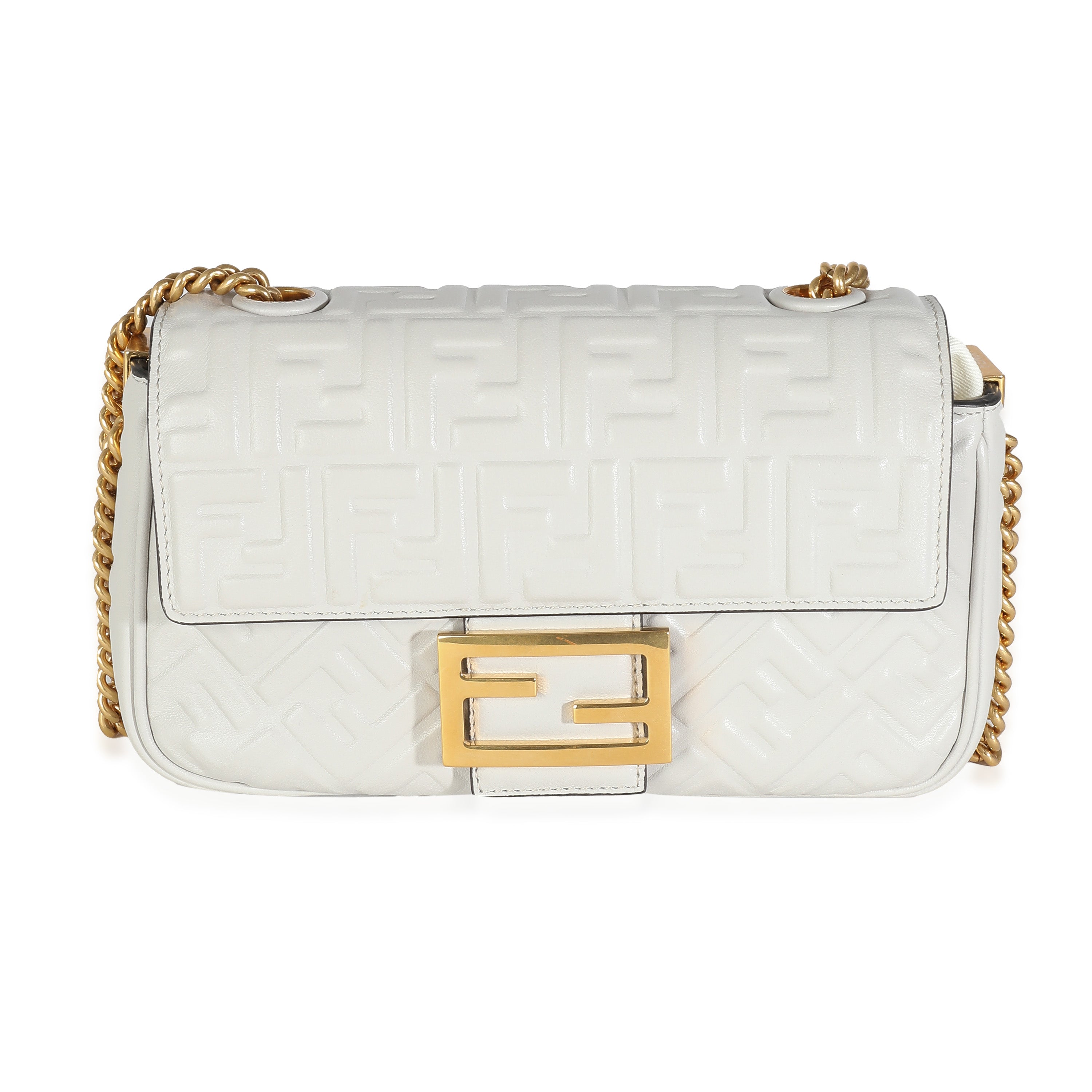 Fendi Ghiaia Nappa Small FF Embossed Midi Chain Baguette