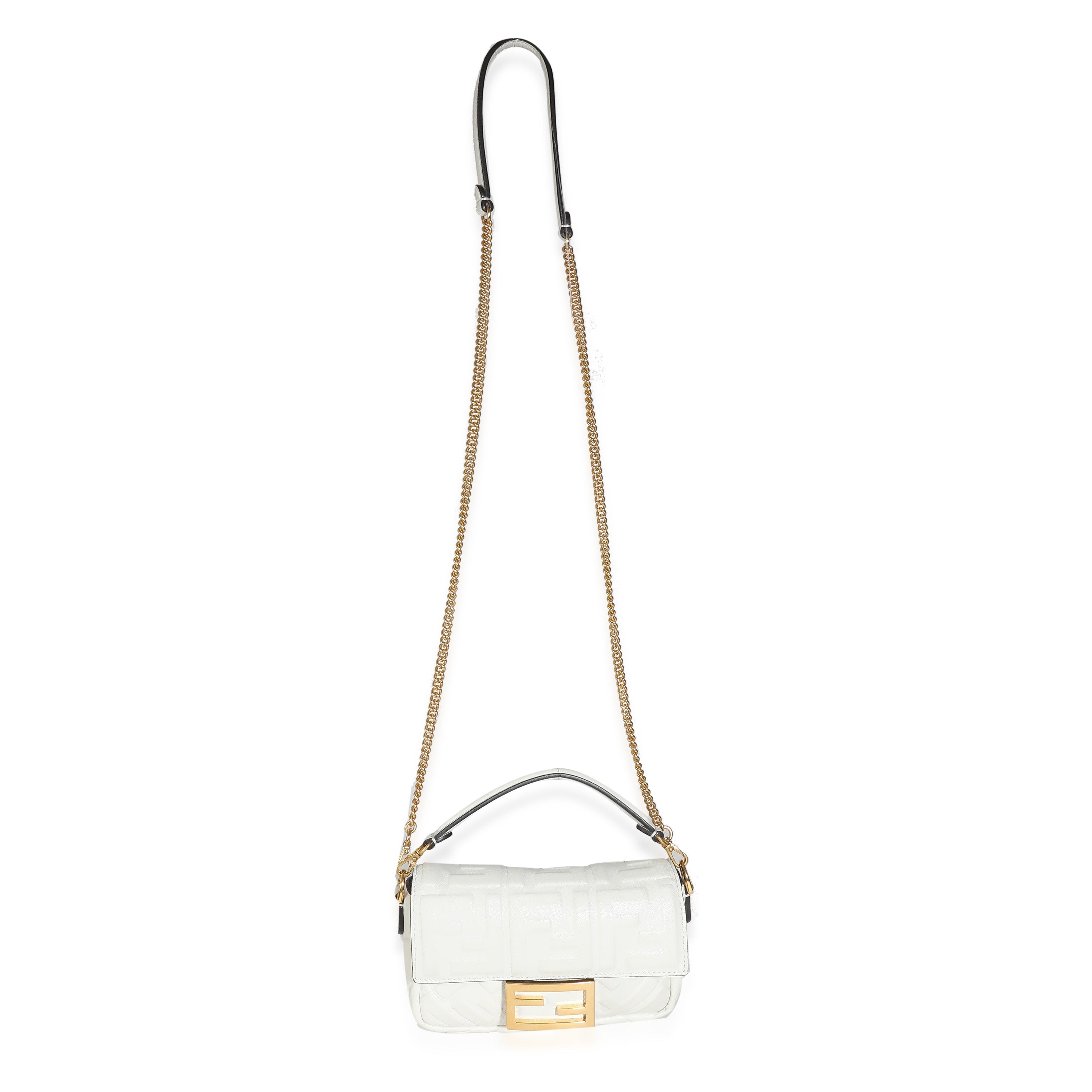 Fendi White FF Embossed Nappa Mini Baguette Bag