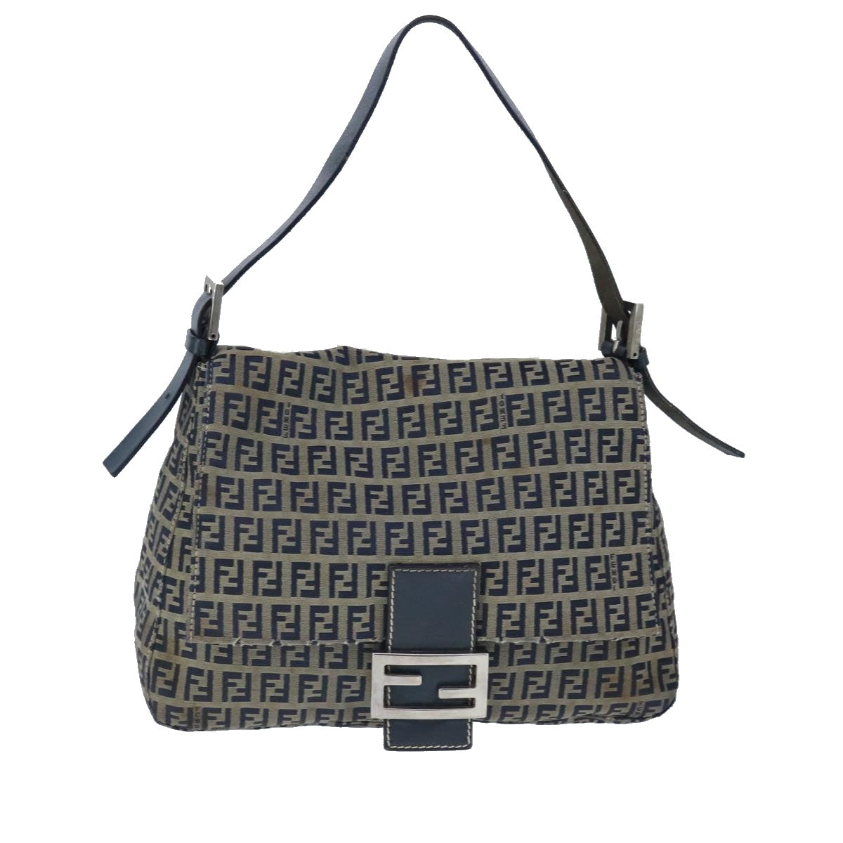 Fendi Mamma Baguette Navy Canvas Shoulder Bag ()