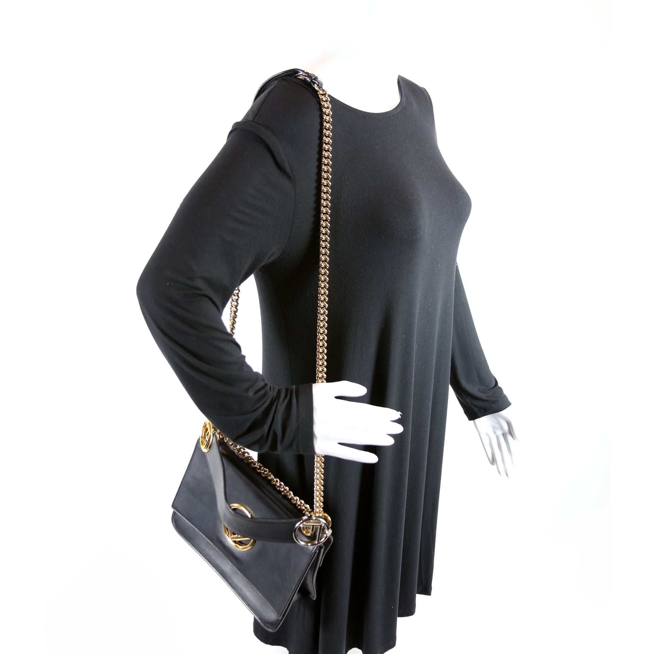 8BT284 Kan I Medium Shoulder Bag Vitello F Is Fendi Black