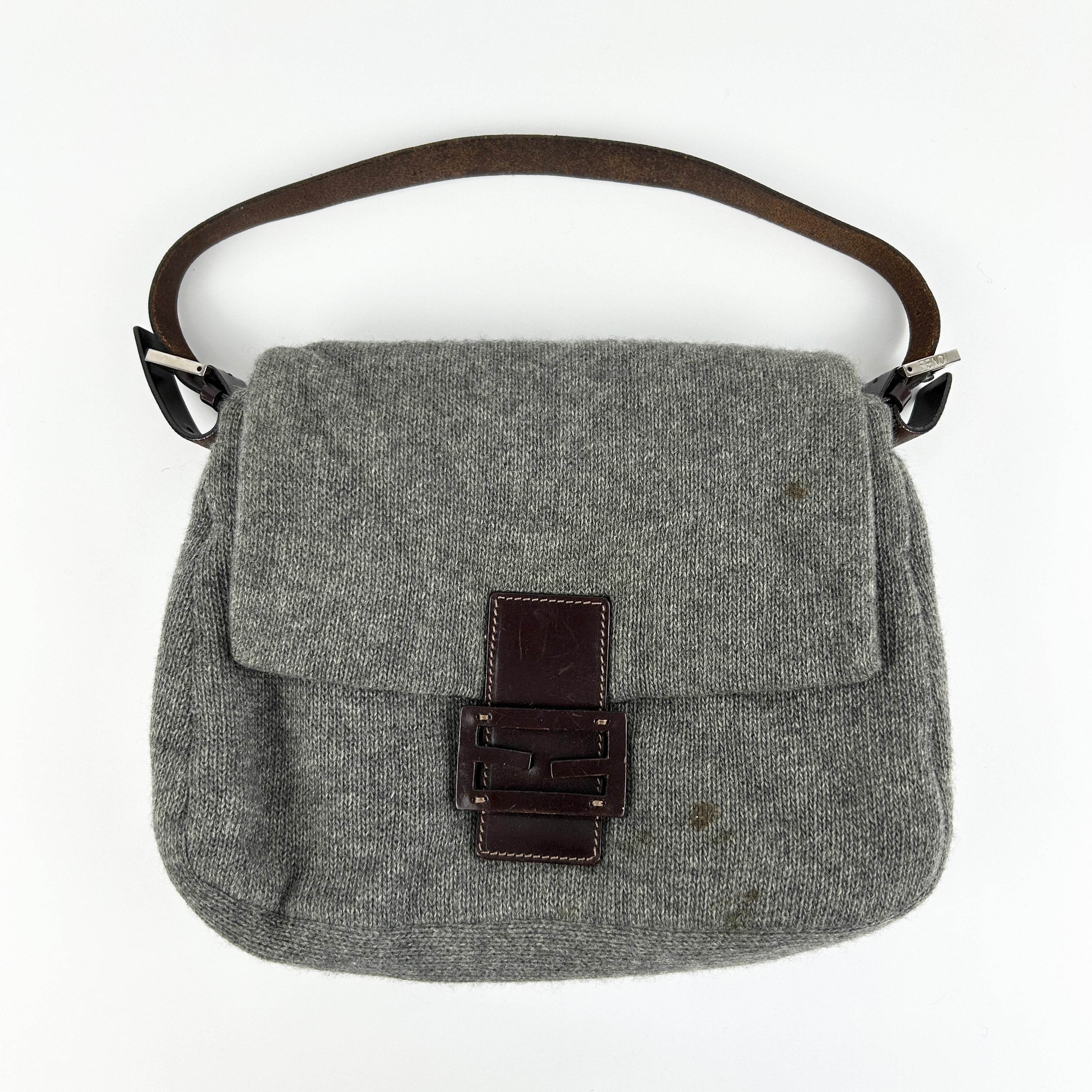 Vintage Fendi Wool Mamma Baguette Shoulder Bag