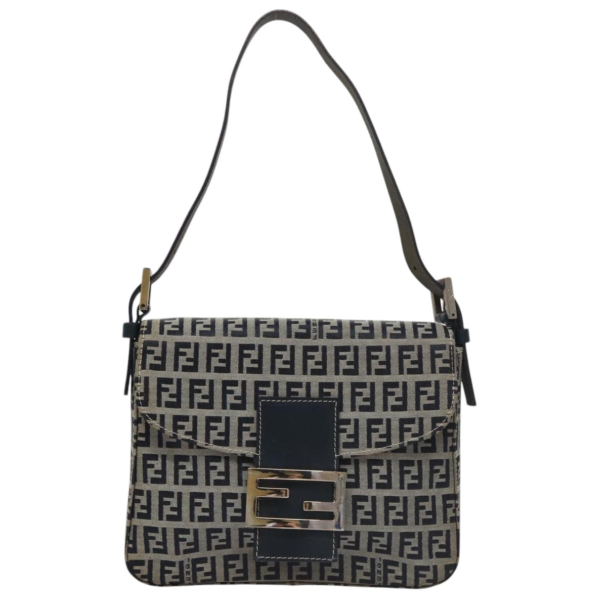 Fendi Mamma Baguette Navy Canvas Shoulder Bag ()