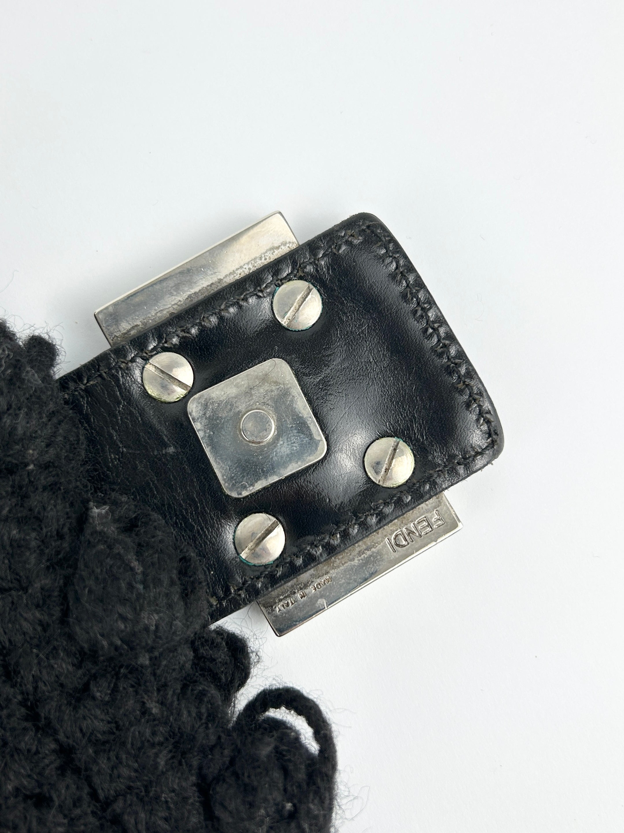 Vintage Fendi Black Crochet Bobble Knit Mamma Baguette Shoulder Bag
