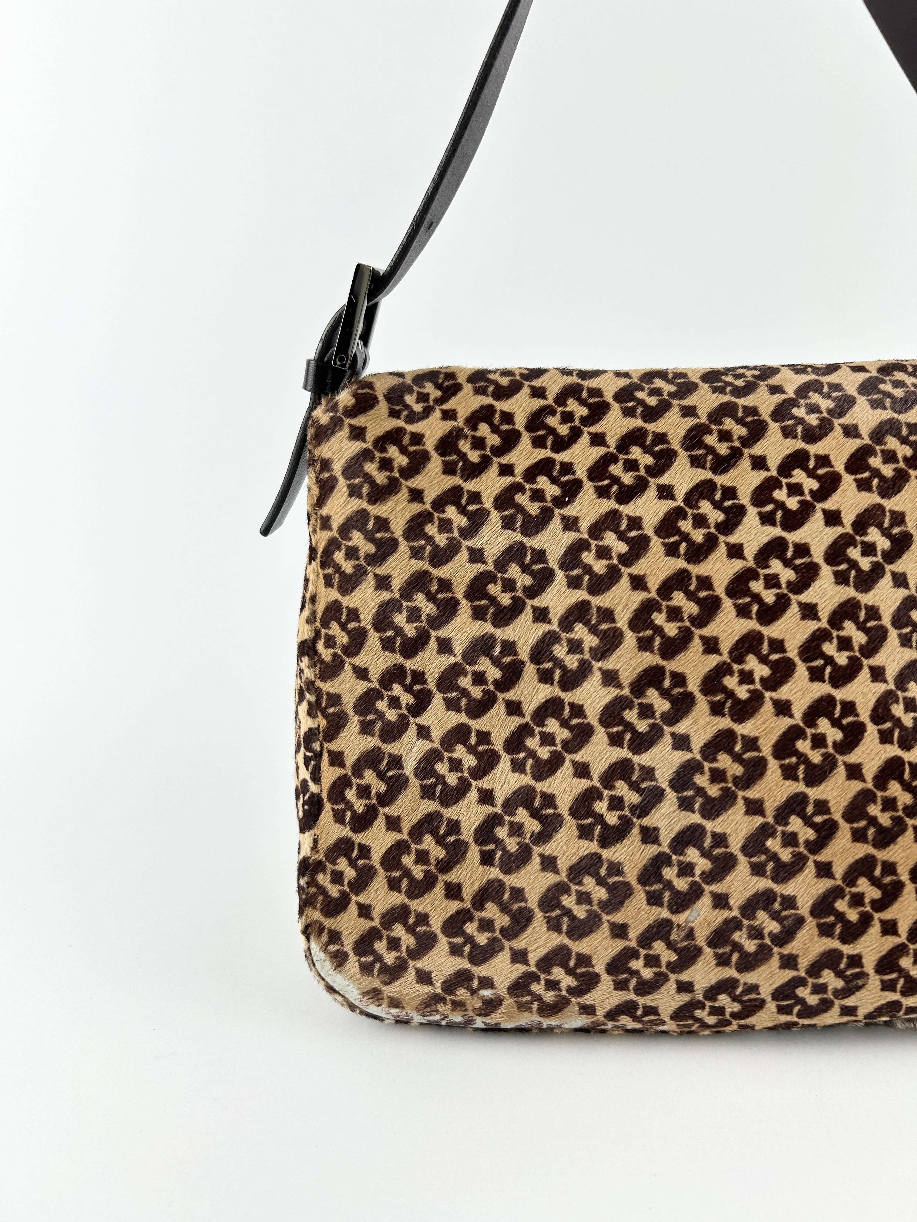 Vintage Fendi Zucca Calf Hair Mamma Baguette Shoulder Bag
