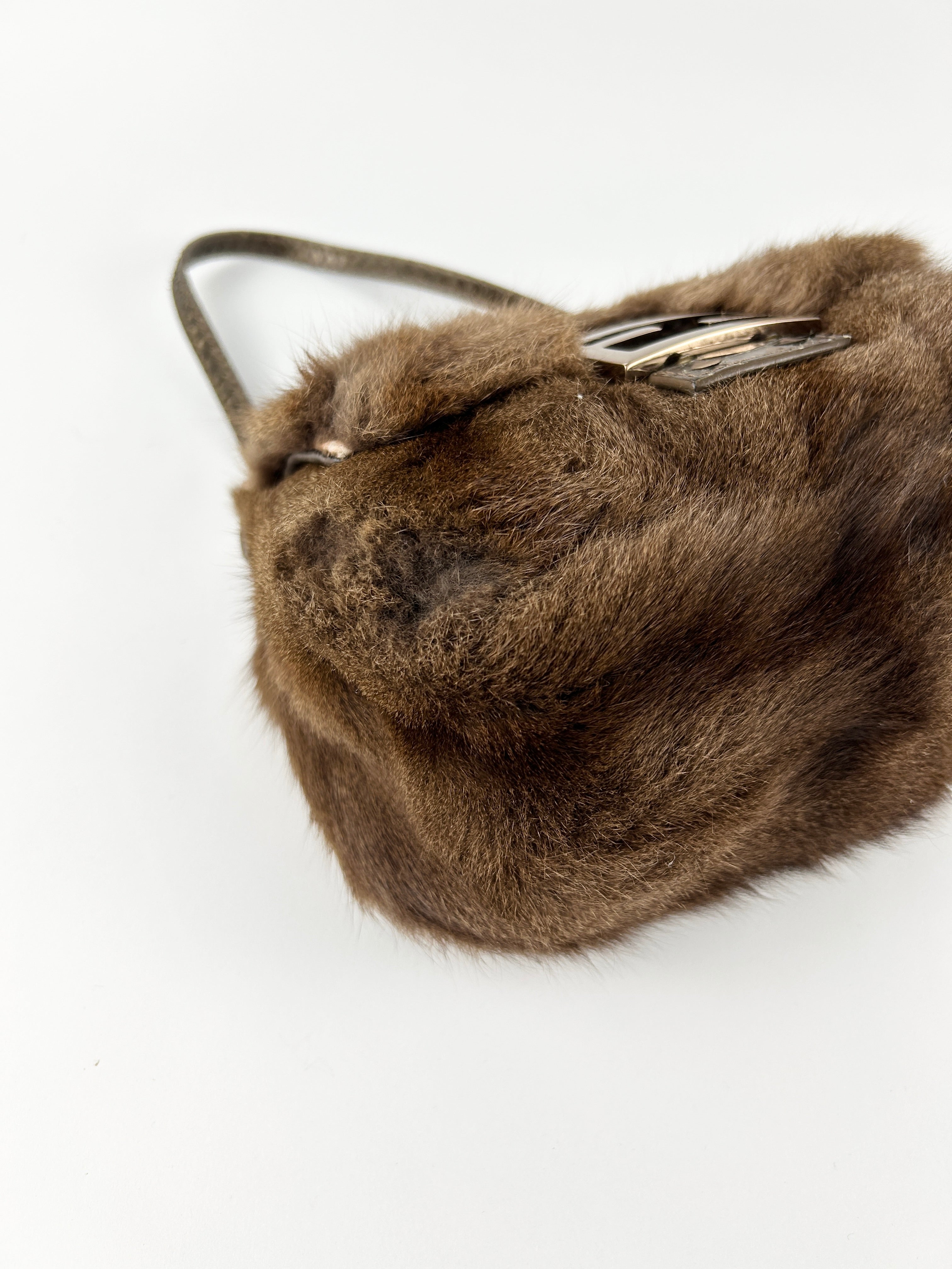 Vintage Fendi Mink Fur Mini Baguette Shoulder Bag