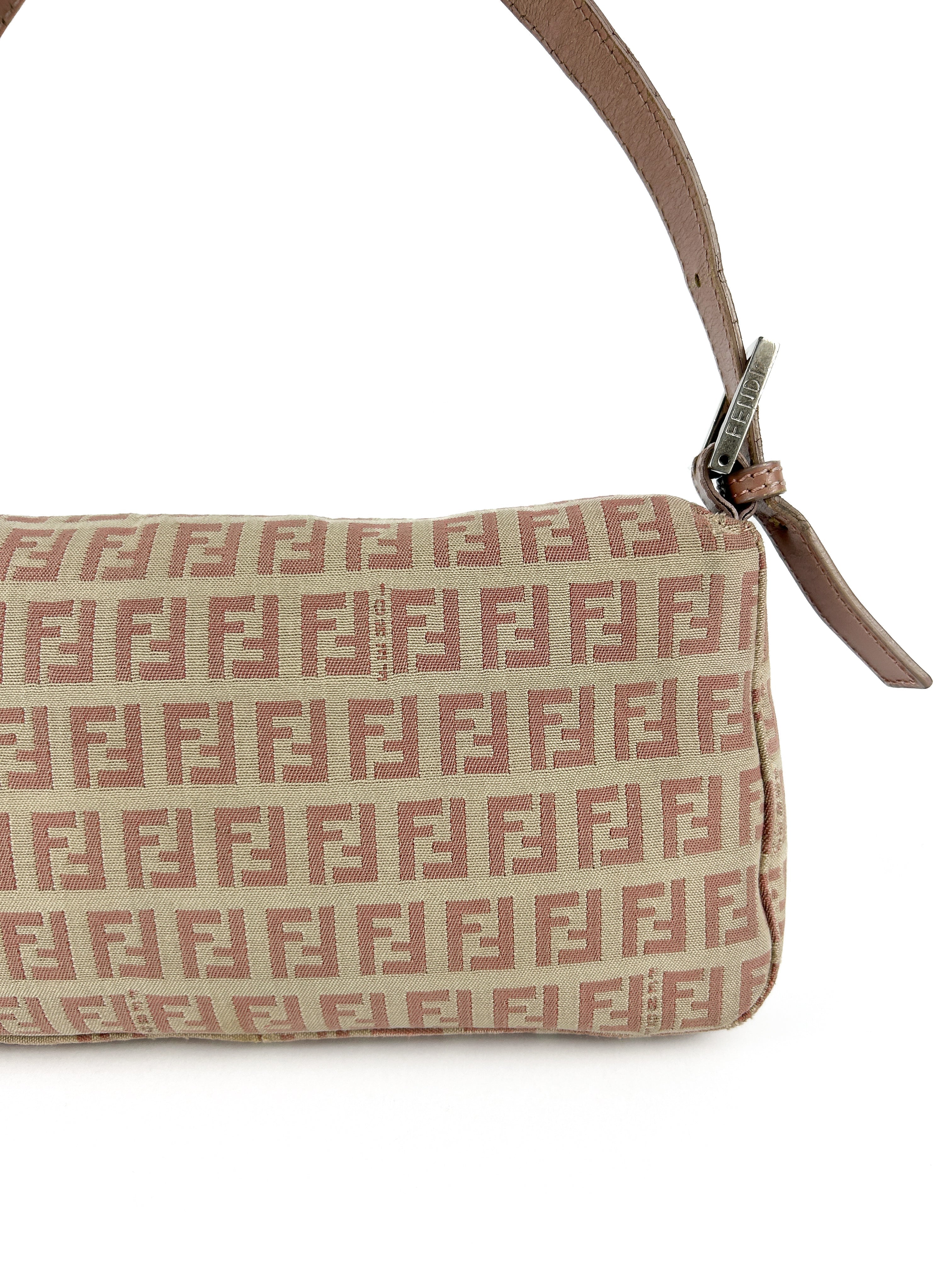 Vintage Fendi Zucca Pink Baguette Shoulder Bag