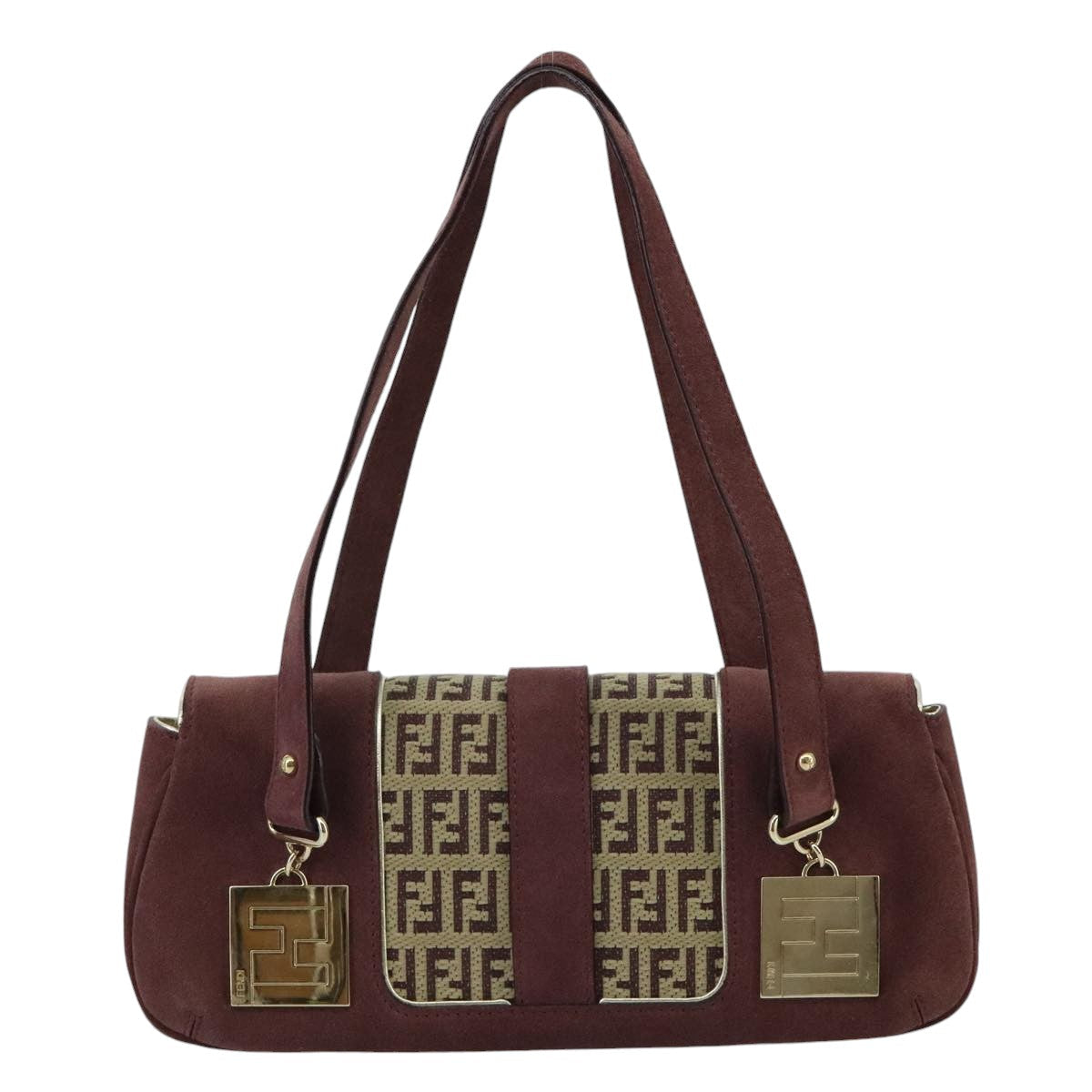 Fendi Baguette Burgundy Canvas Handbag ()