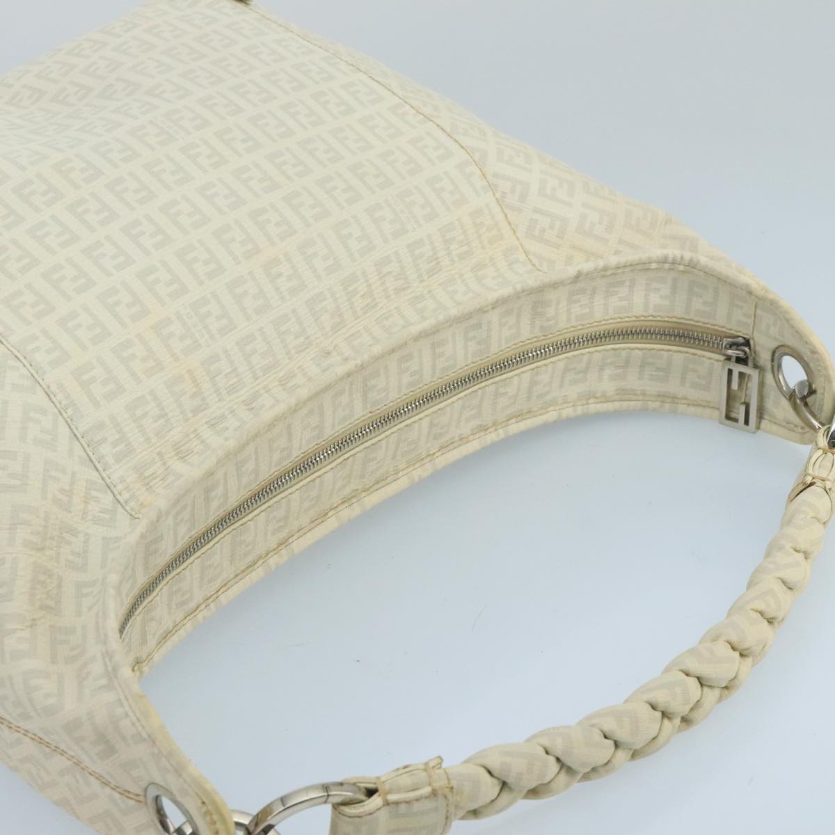 Fendi Zucchino White Canvas Shoulder Bag ()