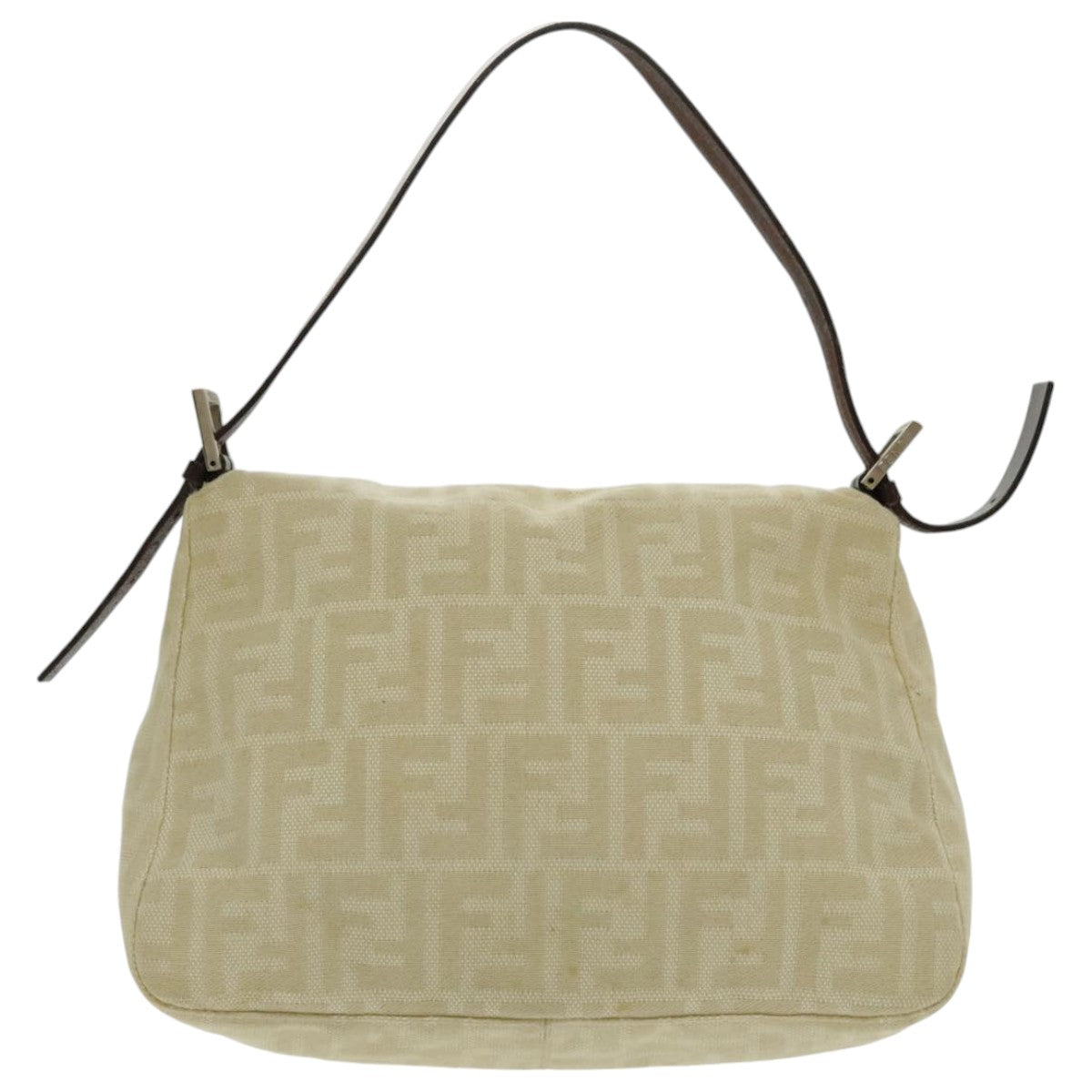Fendi Mamma Baguette Beige Canvas Shoulder Bag ()