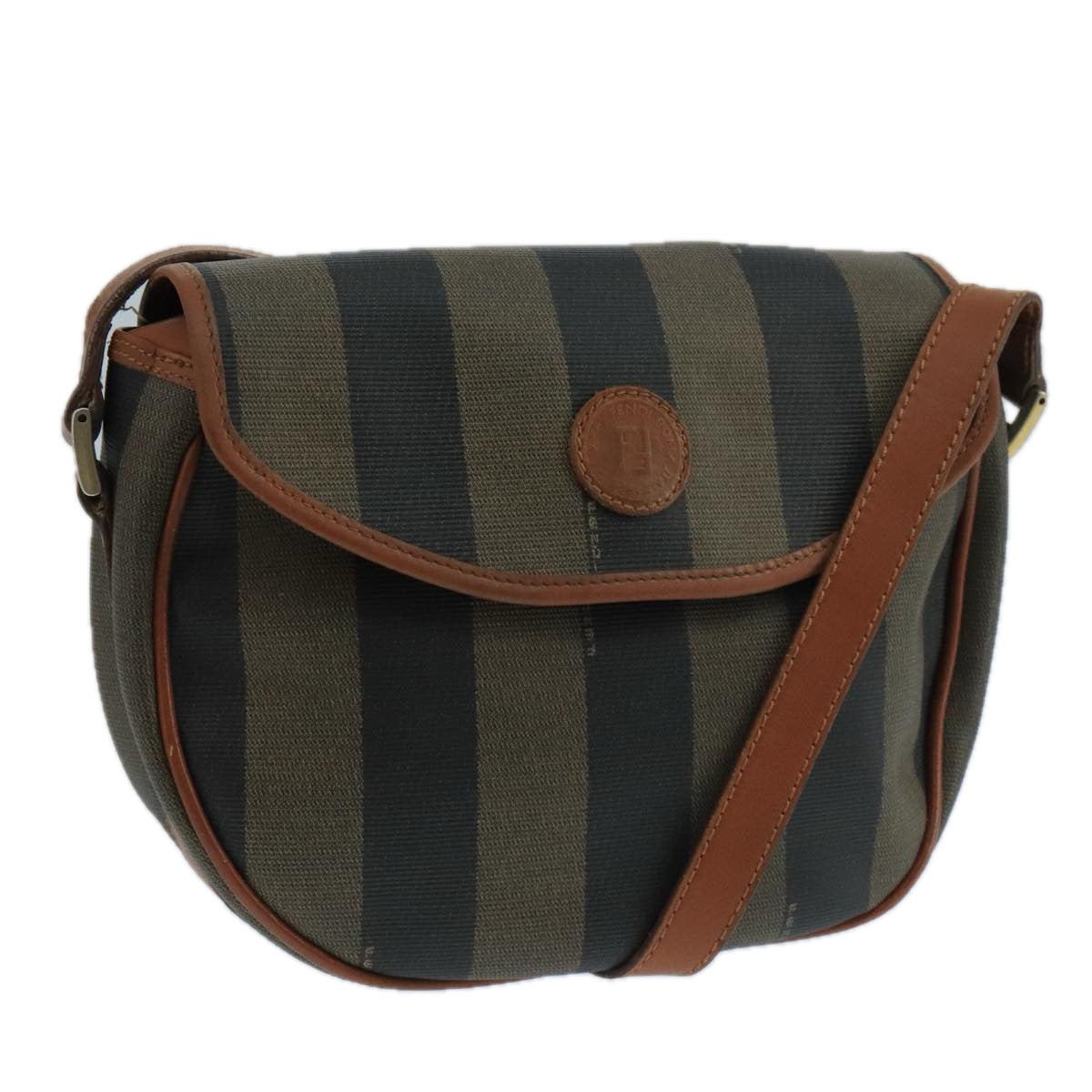 Fendi Pequin Brown Canvas Shoulder Bag ()