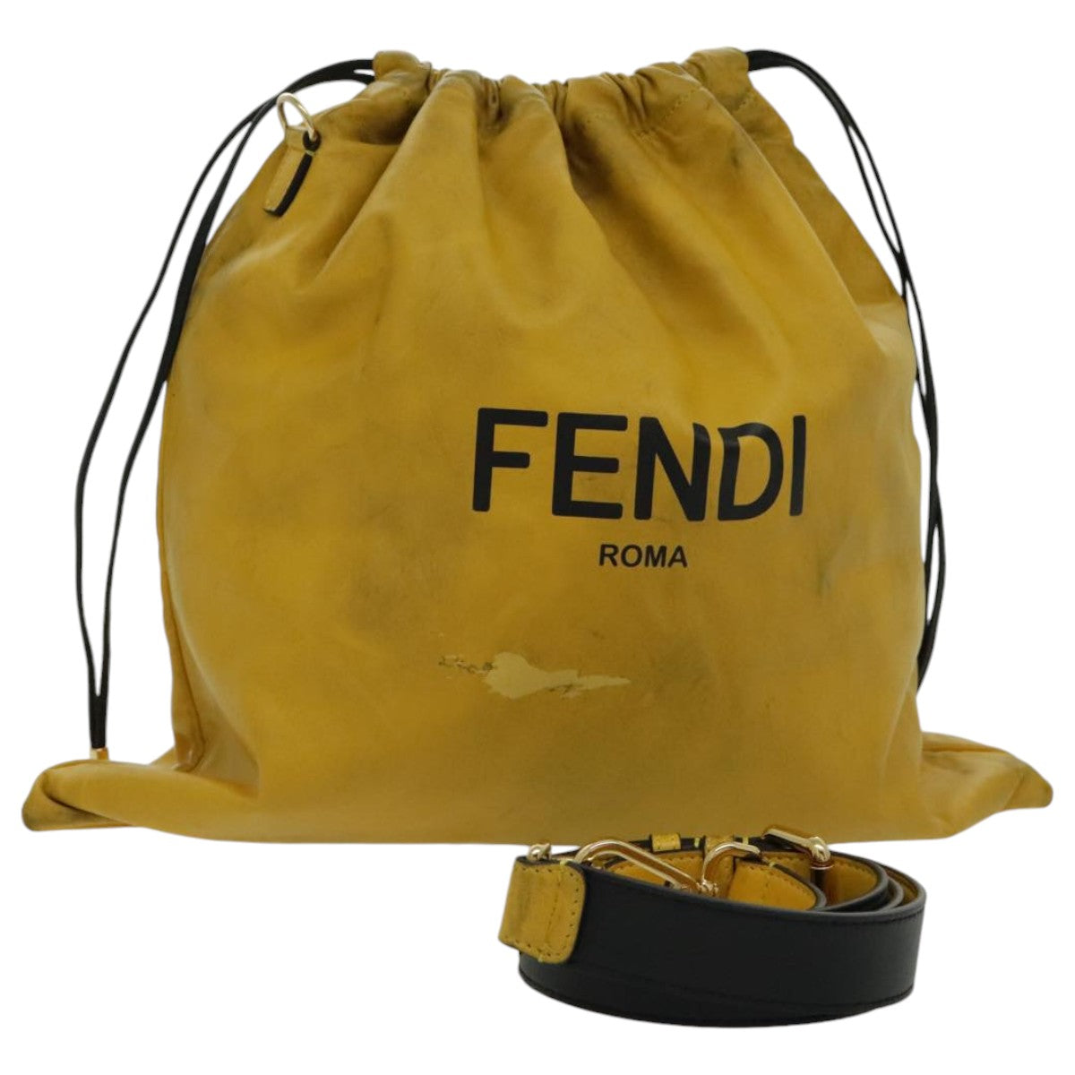 Fendi Drawstring Yellow Leather Shoulder Bag ()