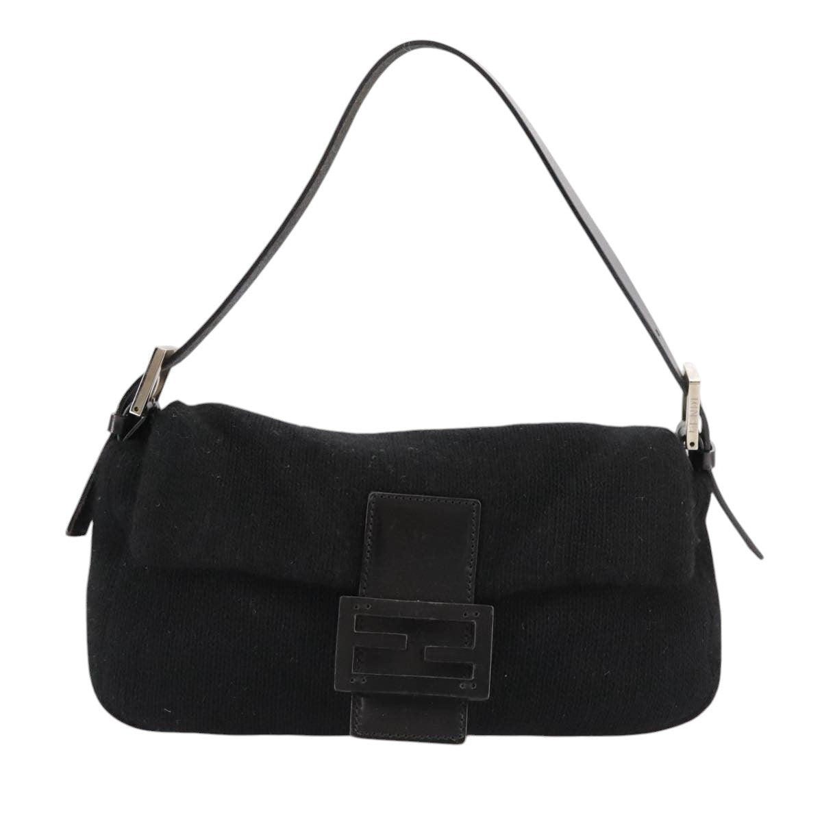Fendi Mamma Baguette Black Wool Shoulder Bag ()